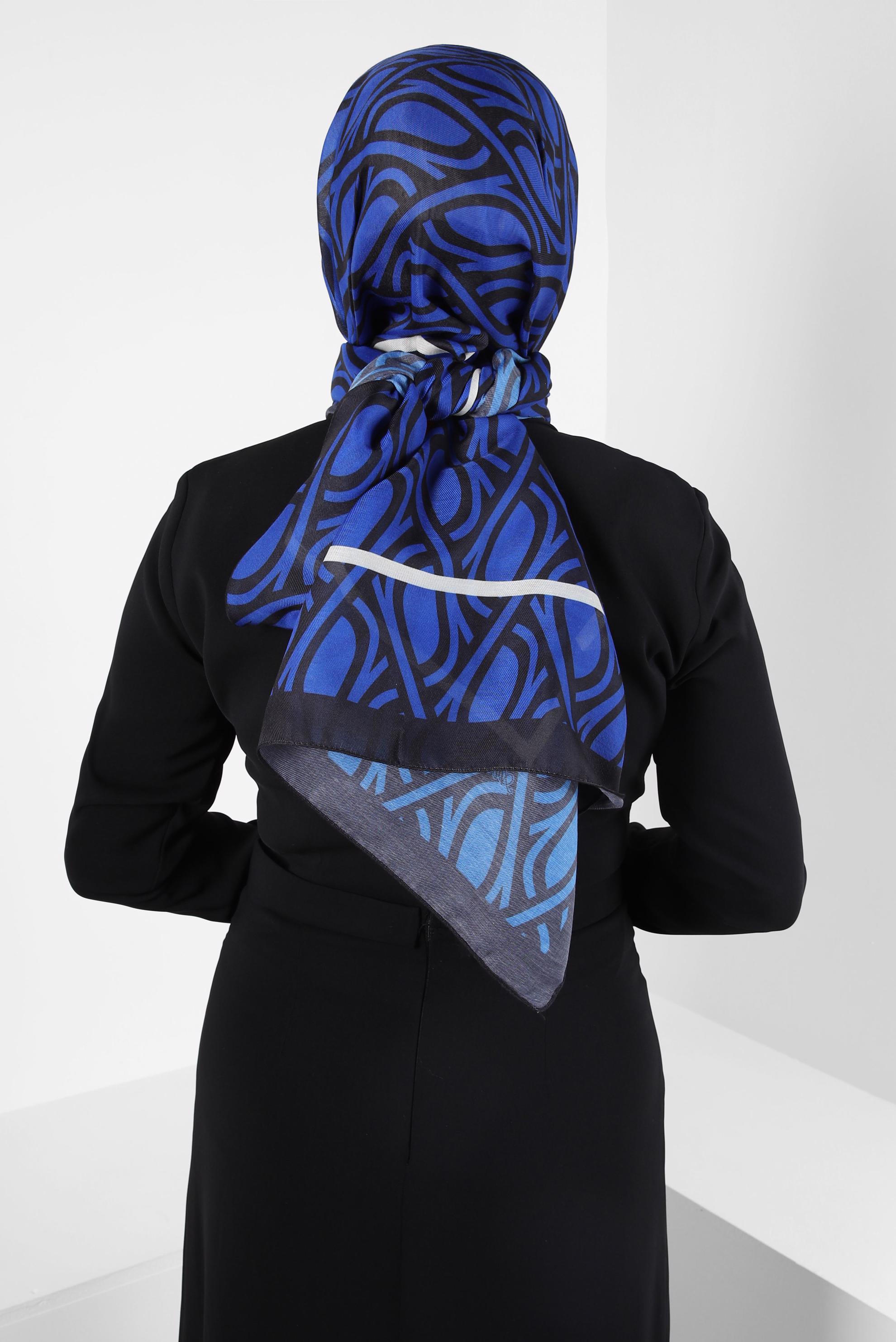 Tesettür giyim LACİVERT ALVİNA DESENLİ ŞAL 8415