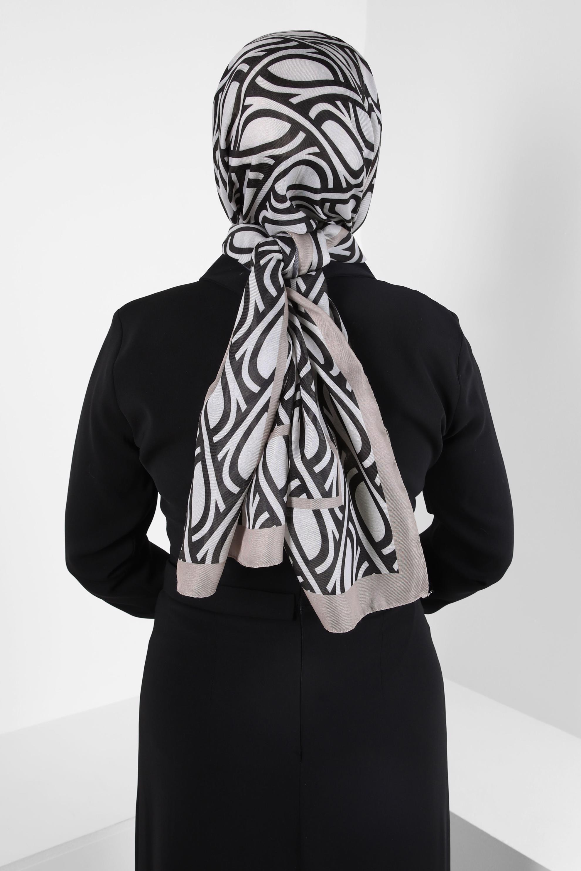 Tesettür giyim VİZON ALVİNA DESENLİ ŞAL 8415