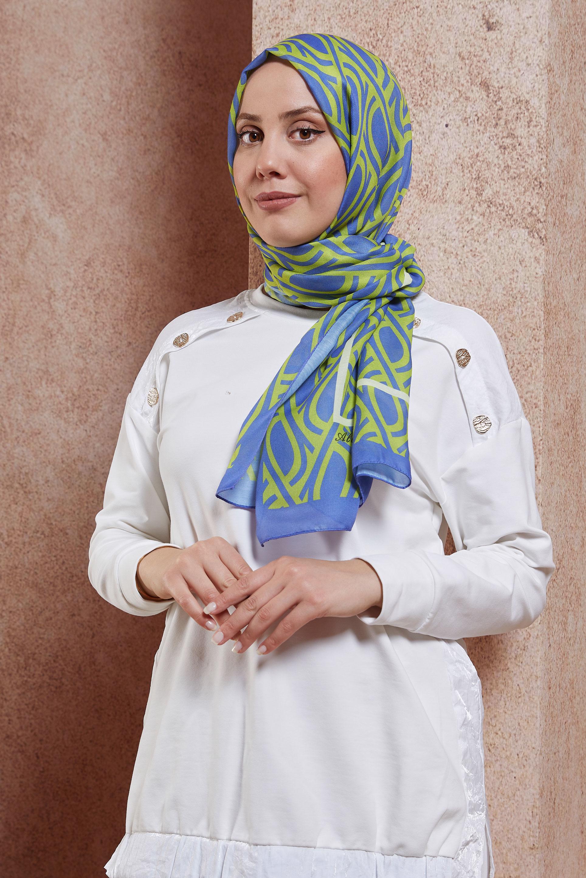 Tesettür giyim YEŞİL ALVİNA DESENLİ ŞAL 8415