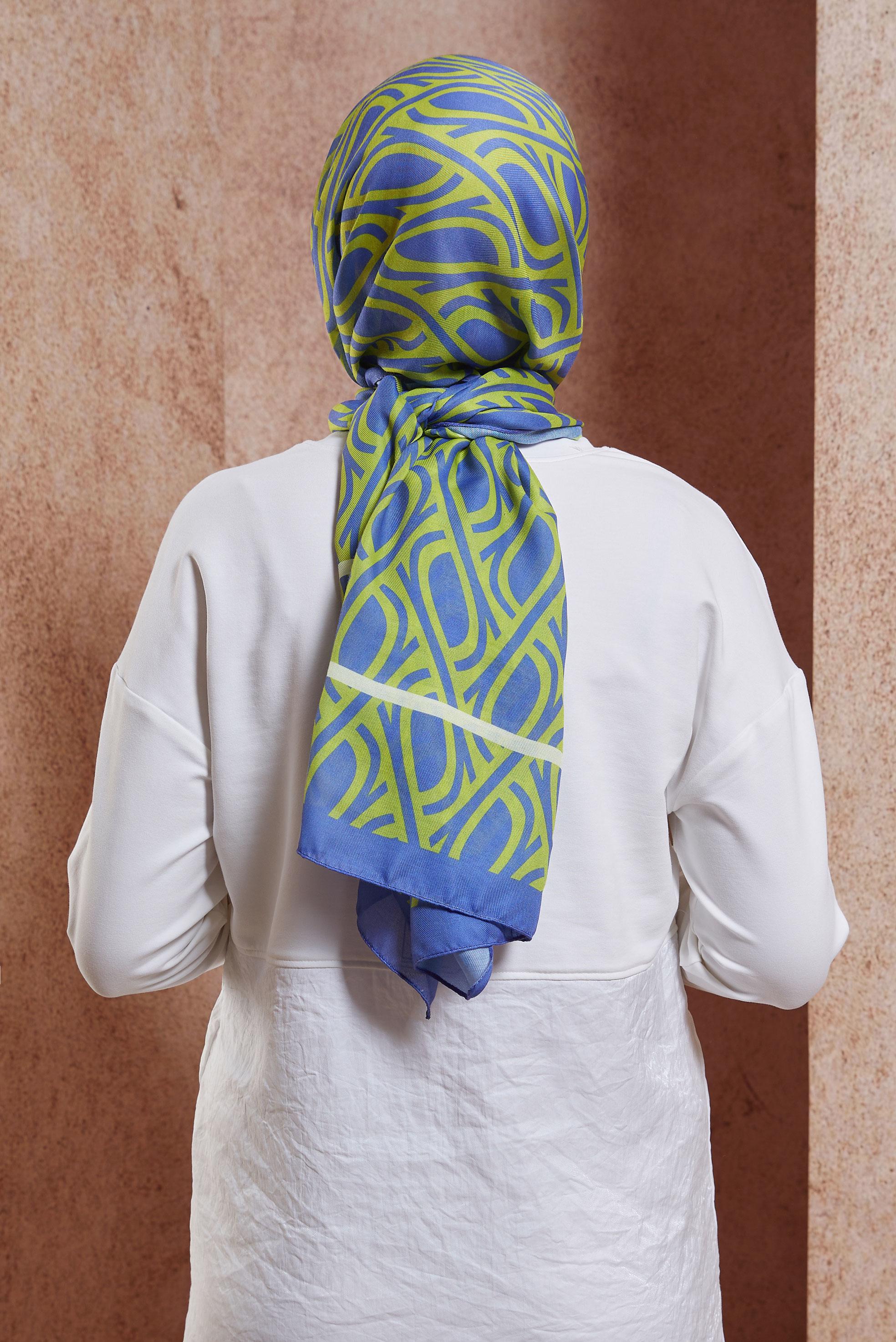 Tesettür giyim YEŞİL ALVİNA DESENLİ ŞAL 8415