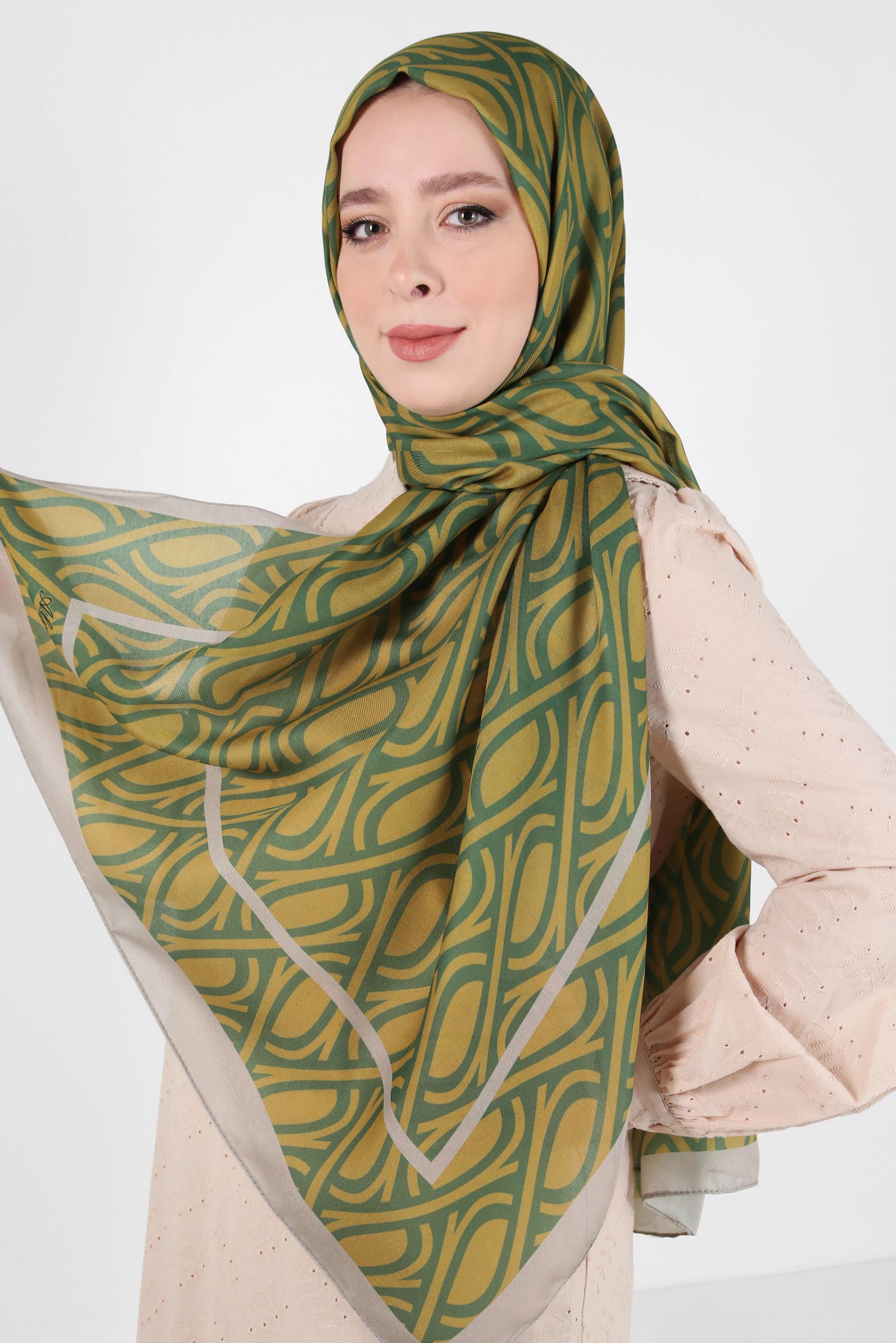 Tesettür giyim YEŞİL ALVİNA DESENLİ ŞAL 8415