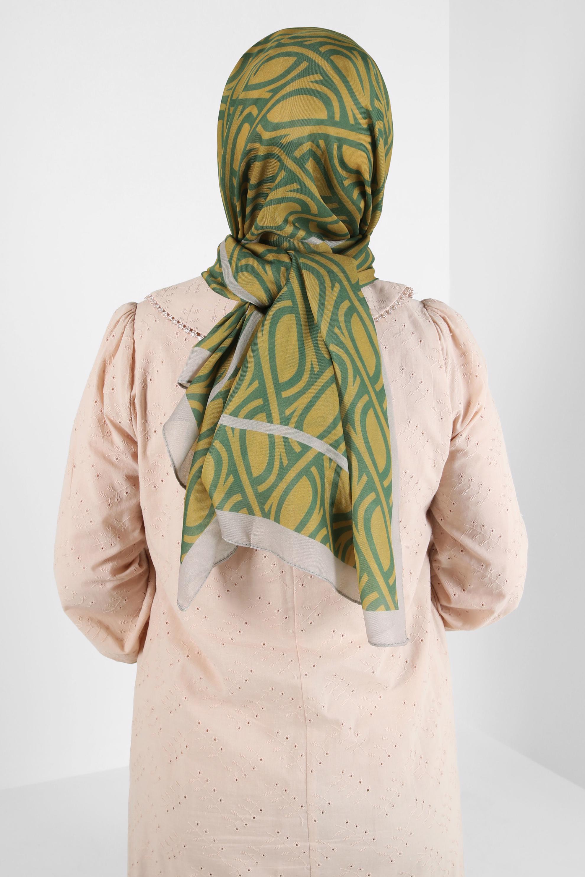 Tesettür giyim YEŞİL ALVİNA DESENLİ ŞAL 8415