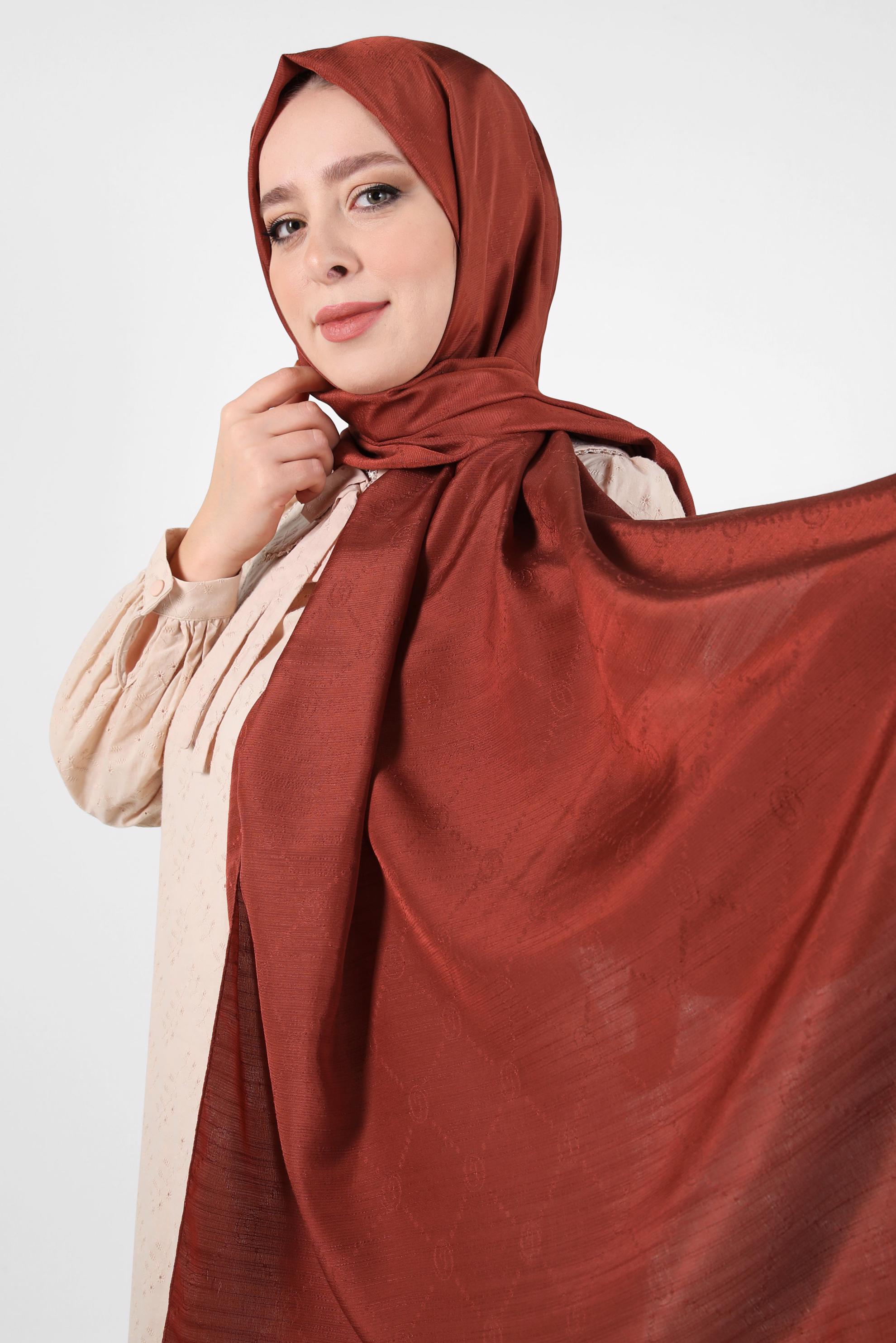 Tesettür giyim TURUNCU ALVİNA JAKAR ŞAL 8417