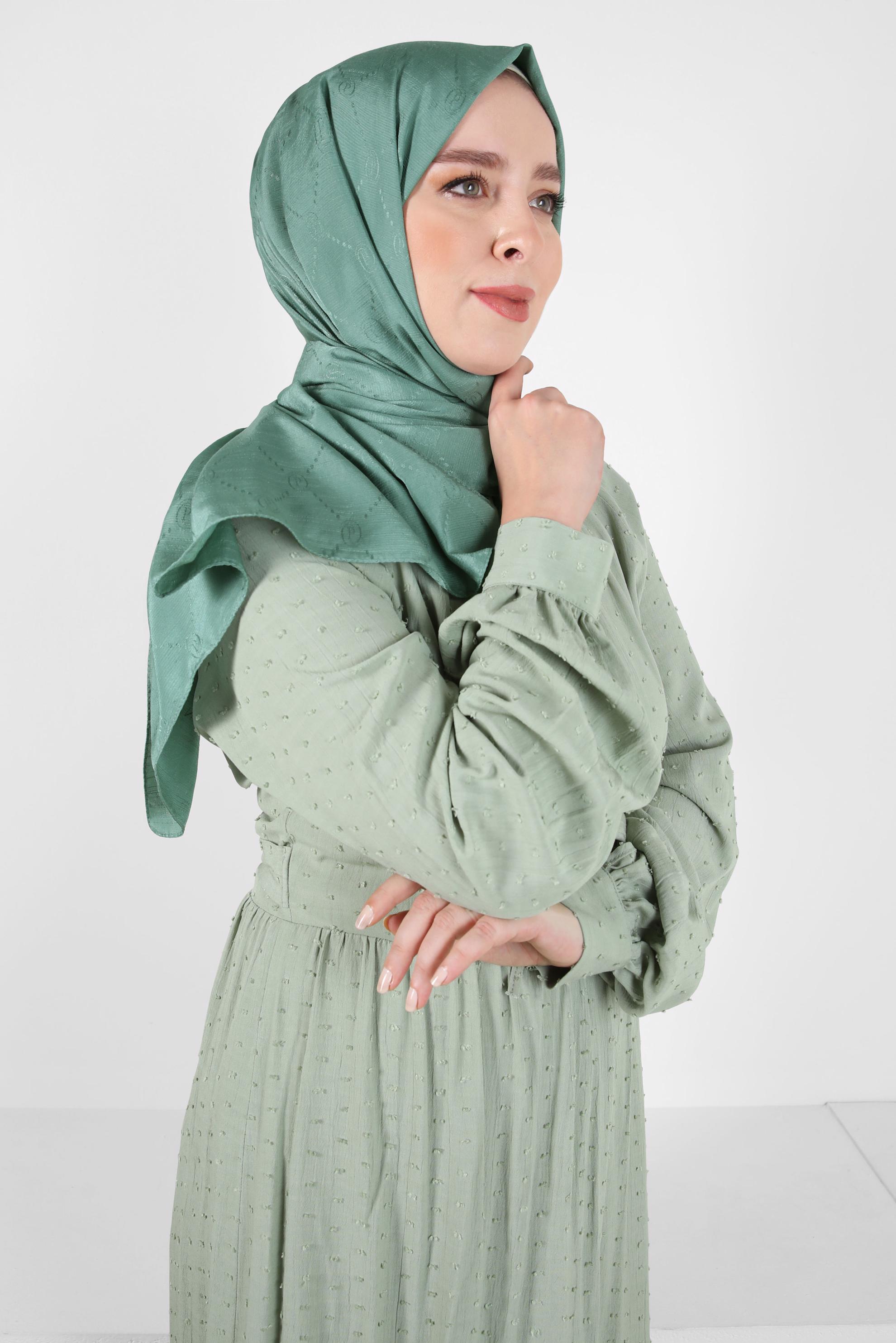 Tesettür giyim YEŞİL ALVİNA JAKAR ŞAL 8417