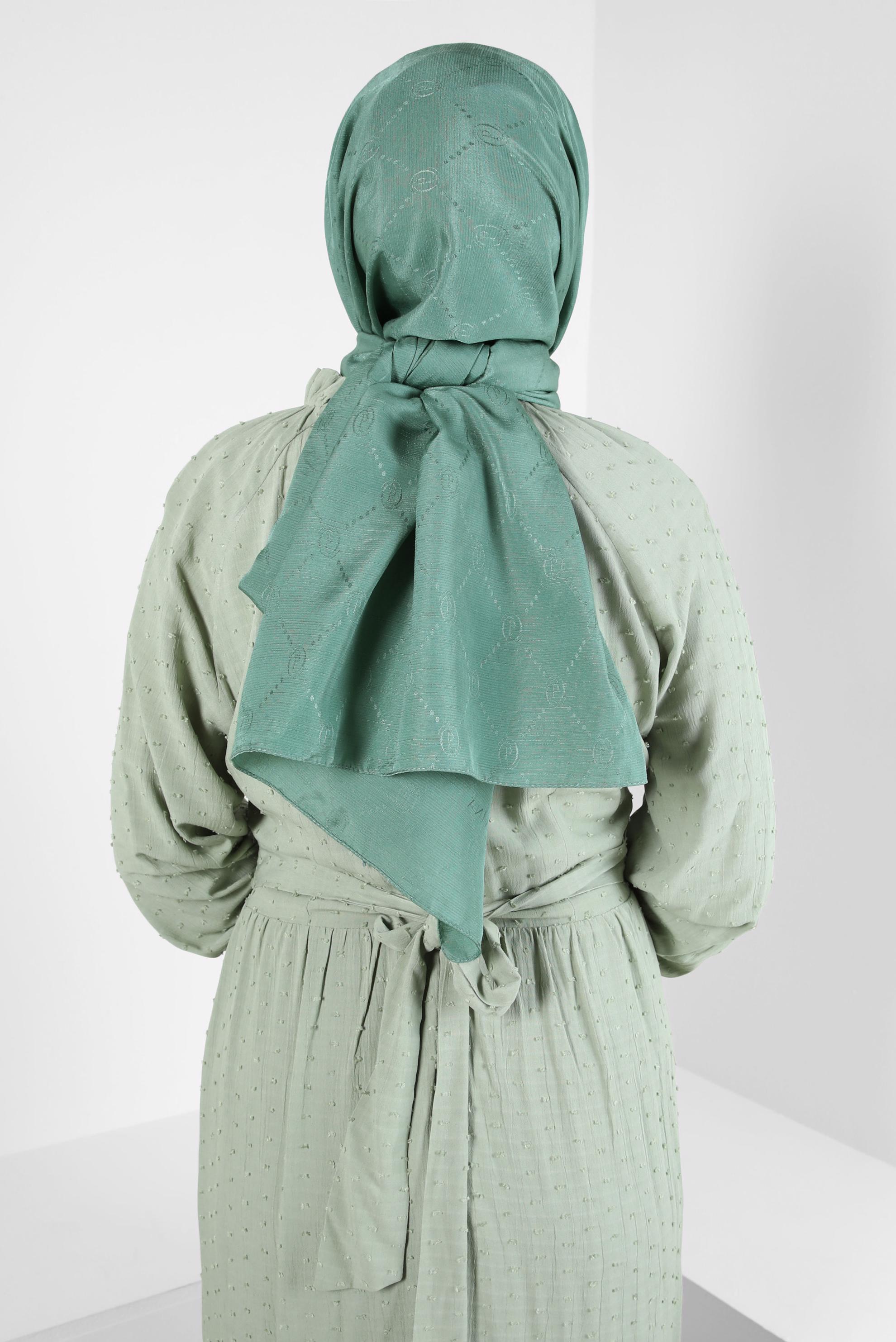 Tesettür giyim YEŞİL ALVİNA JAKAR ŞAL 8417