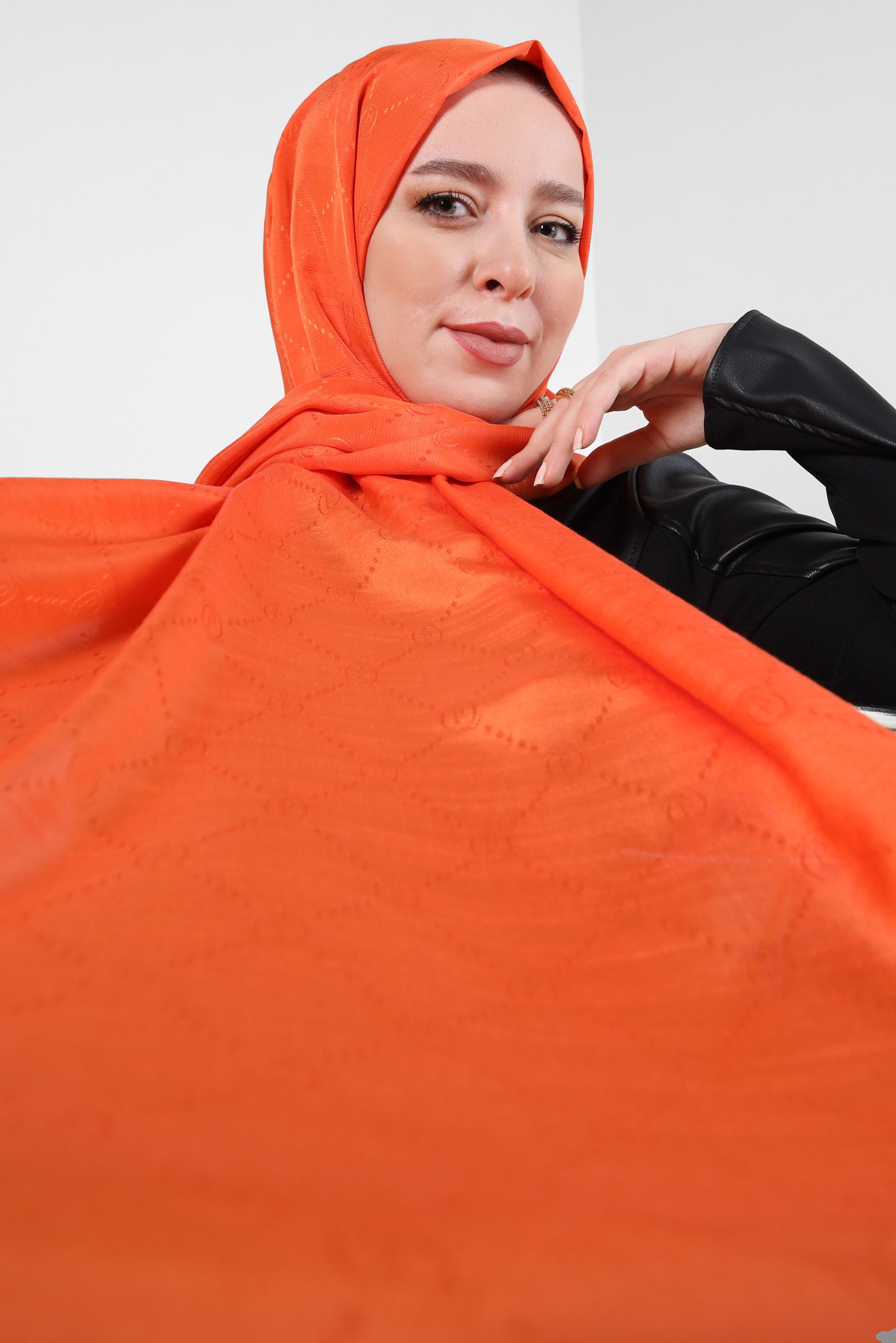 Tesettür giyim TURUNCU ALVİNA JAKAR ŞAL 8417