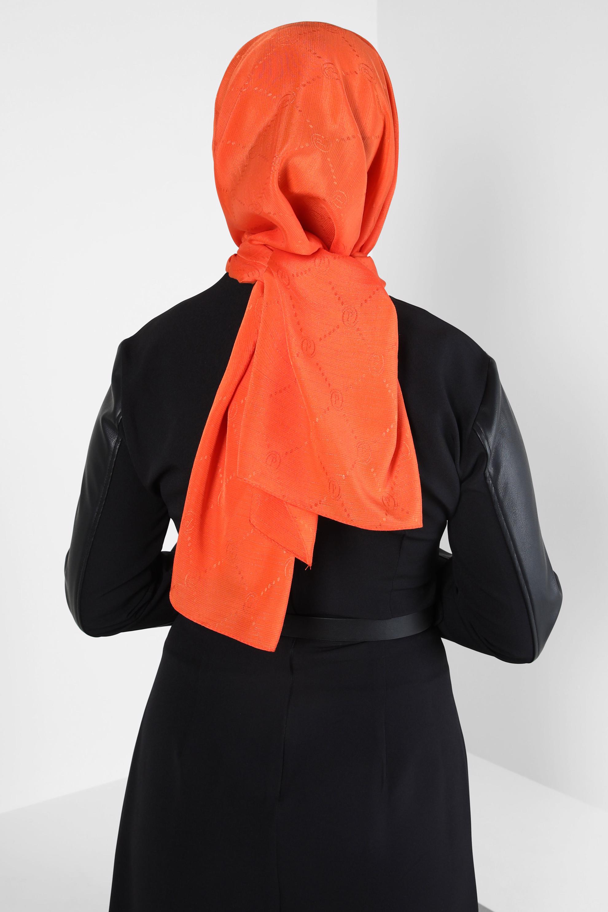 Tesettür giyim TURUNCU ALVİNA JAKAR ŞAL 8417