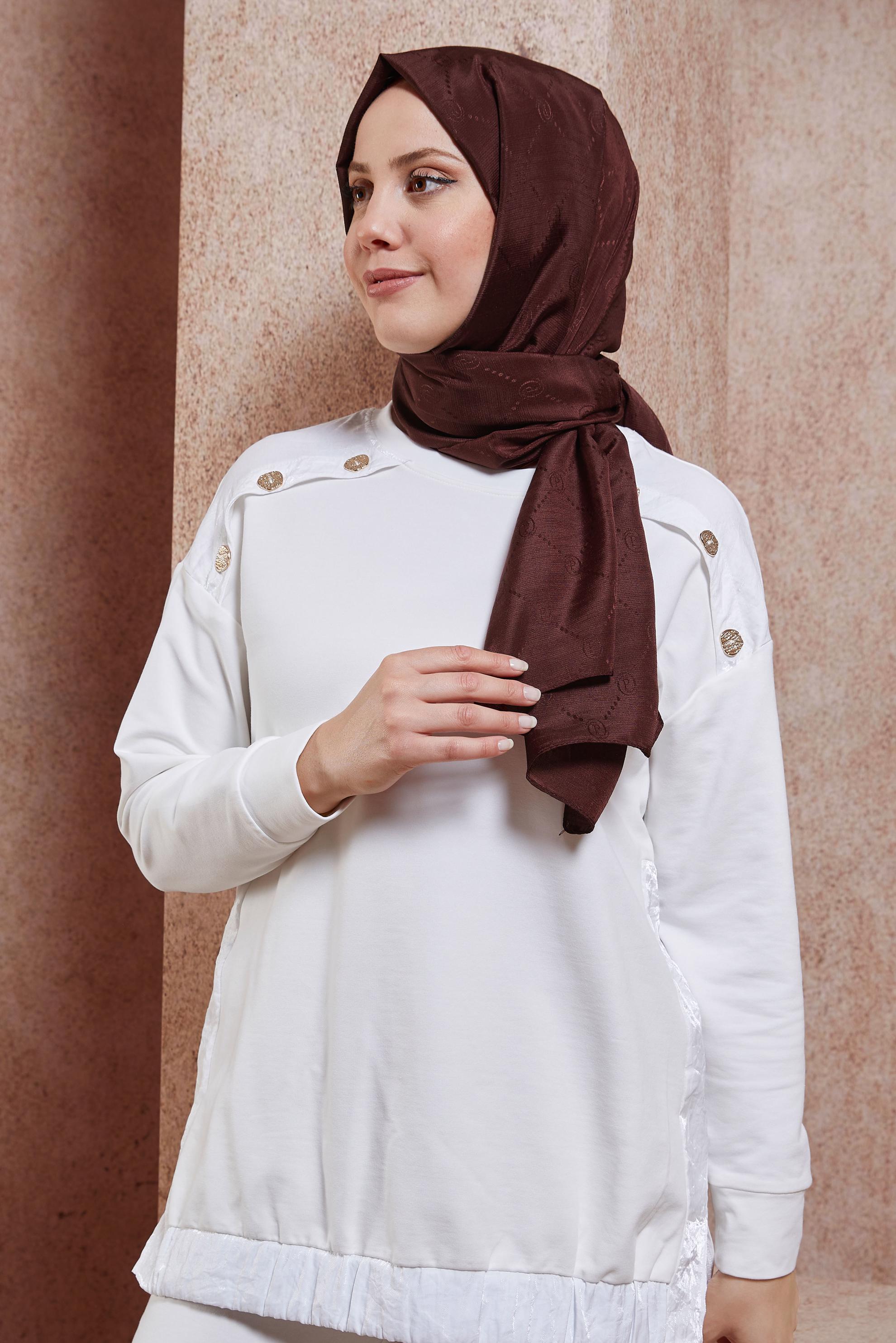 Tesettür giyim KAHVE ALVİNA JAKAR ŞAL 8417