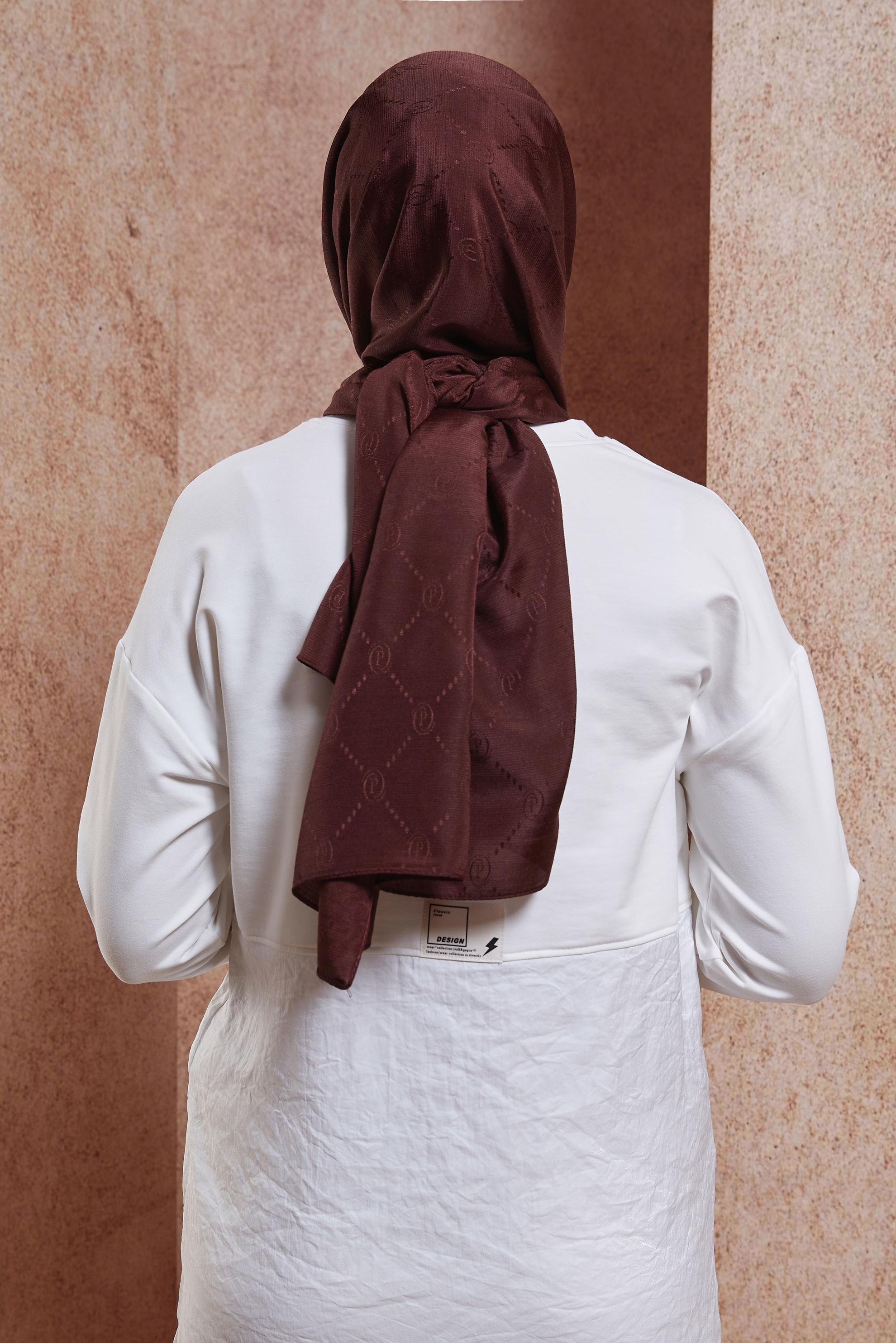 Tesettür giyim KAHVE ALVİNA JAKAR ŞAL 8417