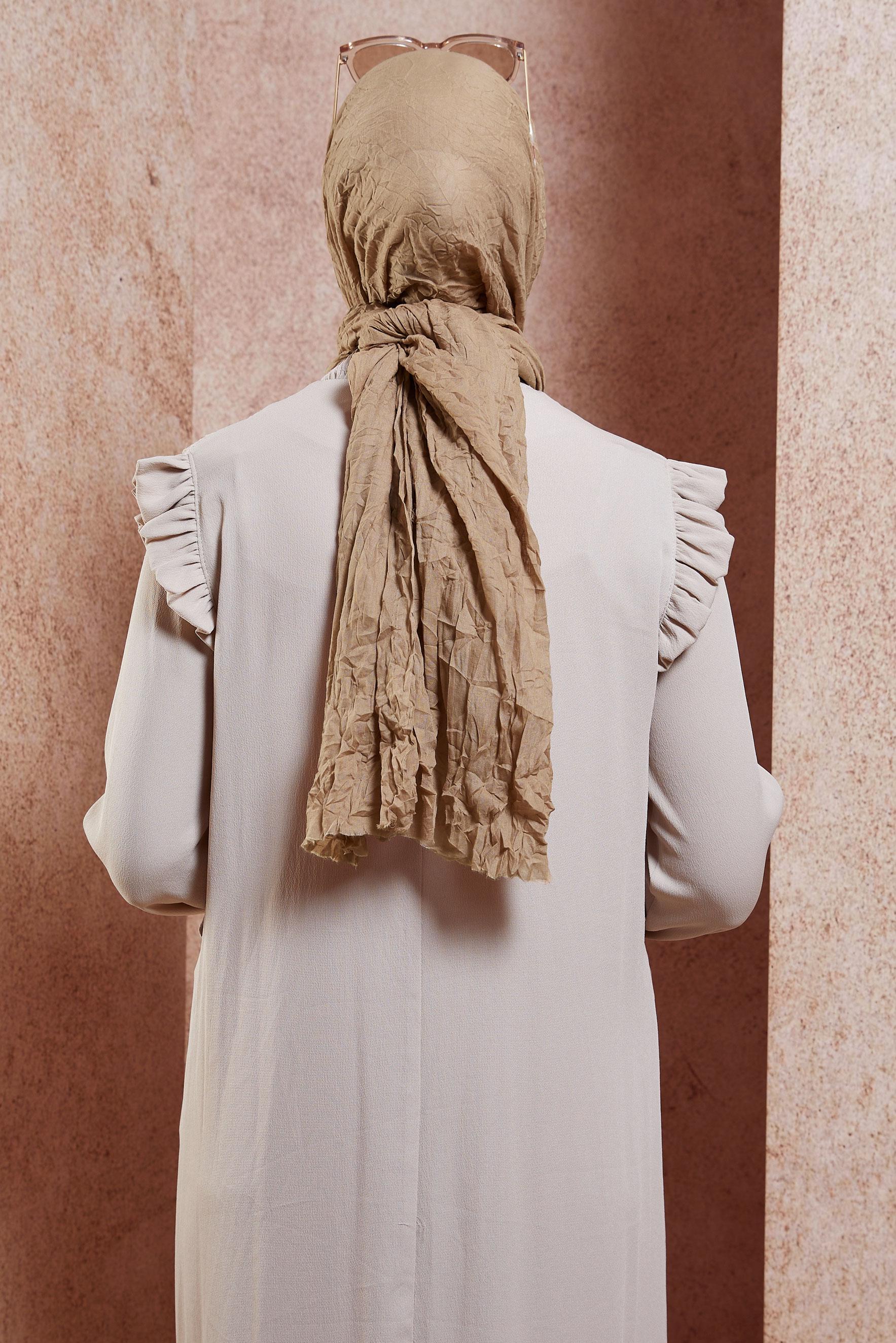 Tesettür giyim KAHVE ALVİNA KENDİNDEN KIRIŞIK ŞAL 8423