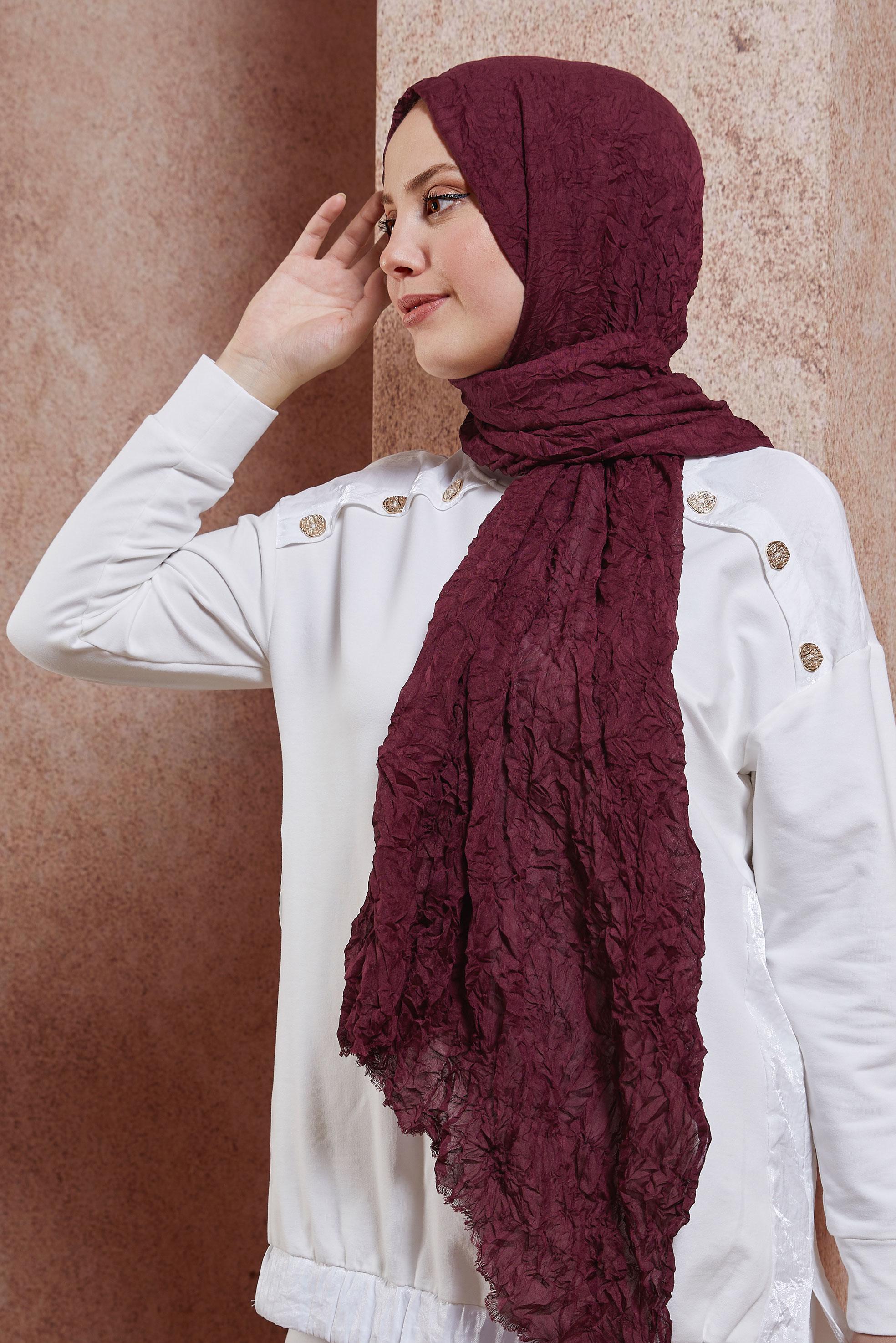 Tesettür giyim MÜRDÜM ALVİNA KENDİNDEN KIRIŞIK ŞAL 8423