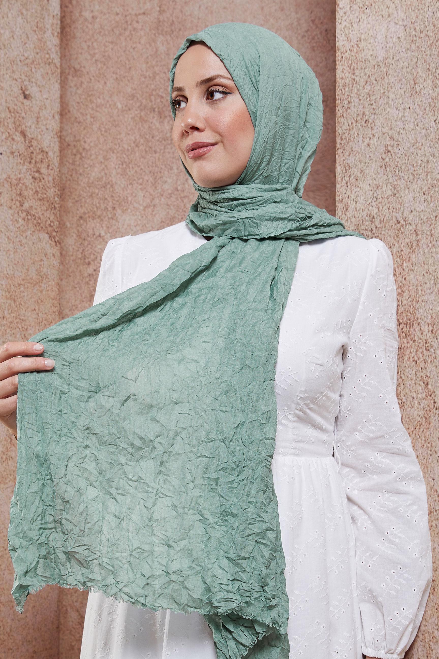 Tesettür giyim MAVİ ALVİNA KENDİNDEN KIRIŞIK ŞAL 8423