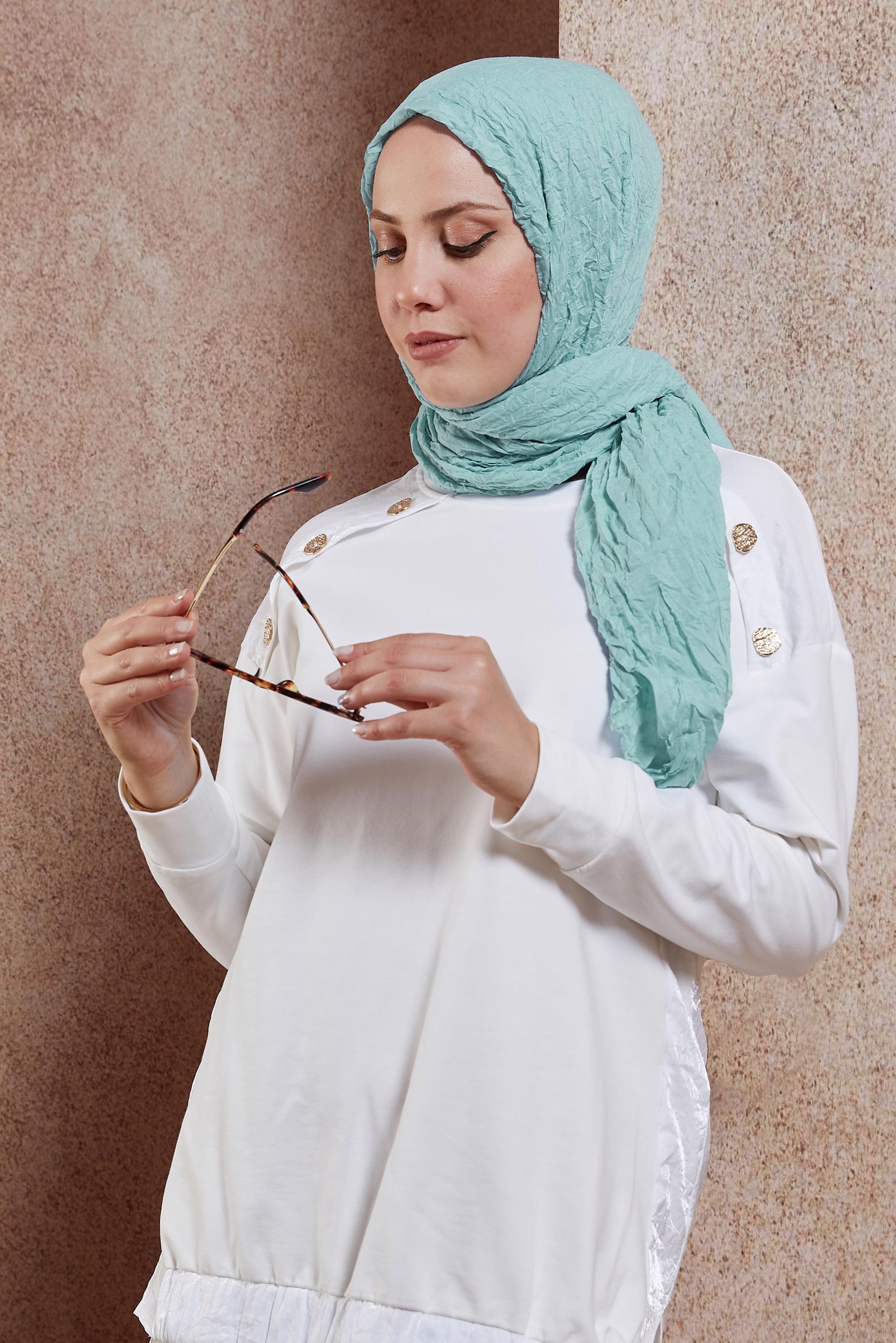 Tesettür giyim MAVİ ALVİNA KENDİNDEN KIRIŞIK ŞAL 8423