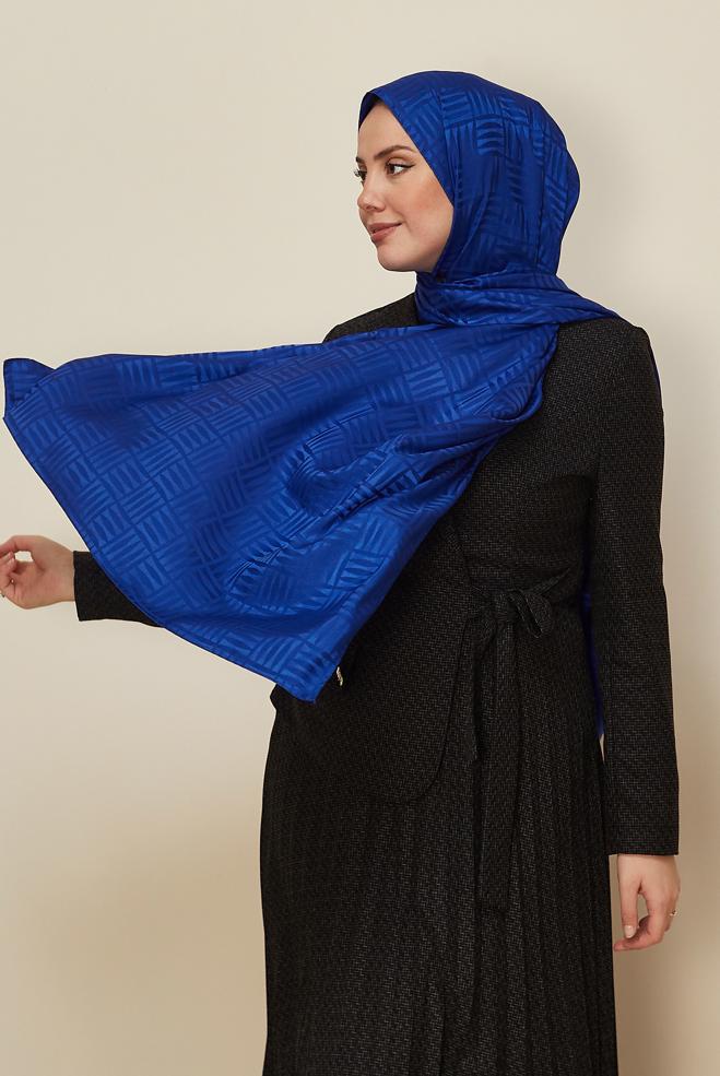 Tesettür giyim LACİVERT 8443 ALVİNA JAKAR KİBRİT DESEN ŞAL(PRM) - ALVİNA