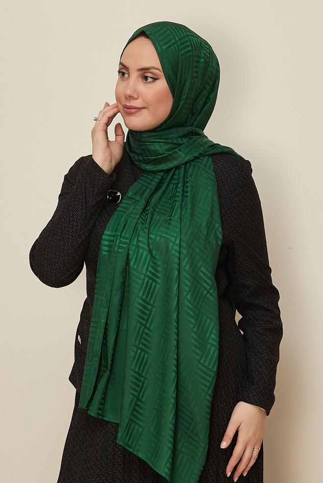 Tesettür giyim YEŞİL 8443 ALVİNA JAKAR KİBRİT DESEN ŞAL(PRM) - ALVİNA