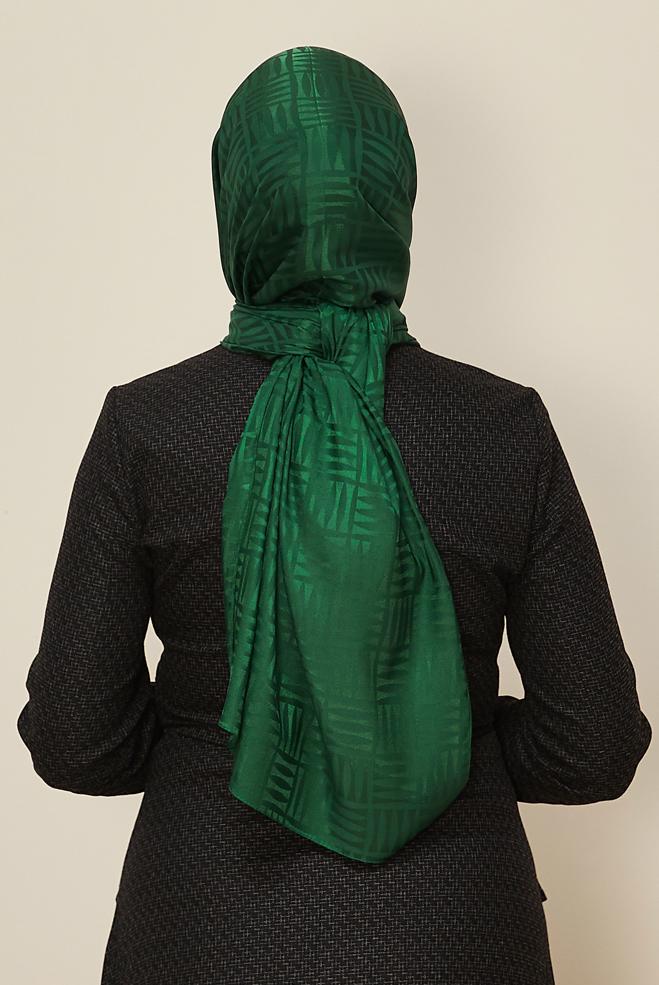 Tesettür giyim YEŞİL 8443 ALVİNA JAKAR KİBRİT DESEN ŞAL(PRM) - ALVİNA