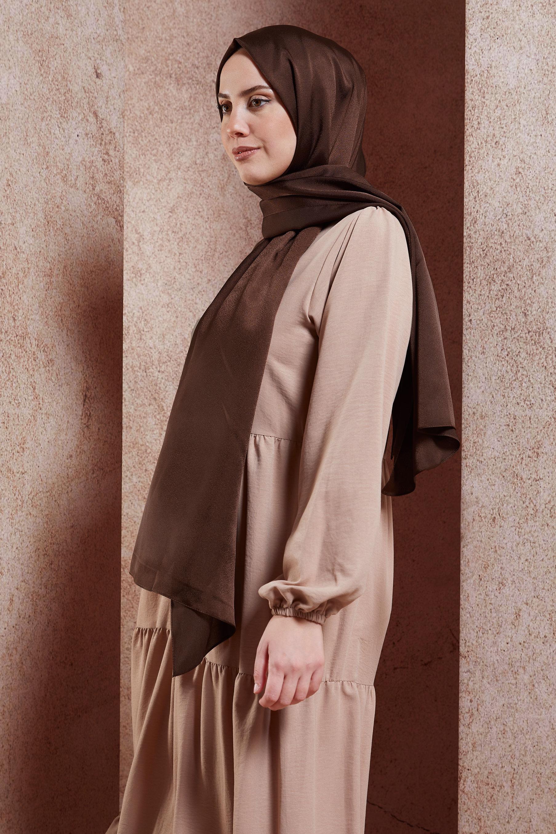 Tesettür giyim KAHVE ALVİNA DÜZ ŞAL 8445