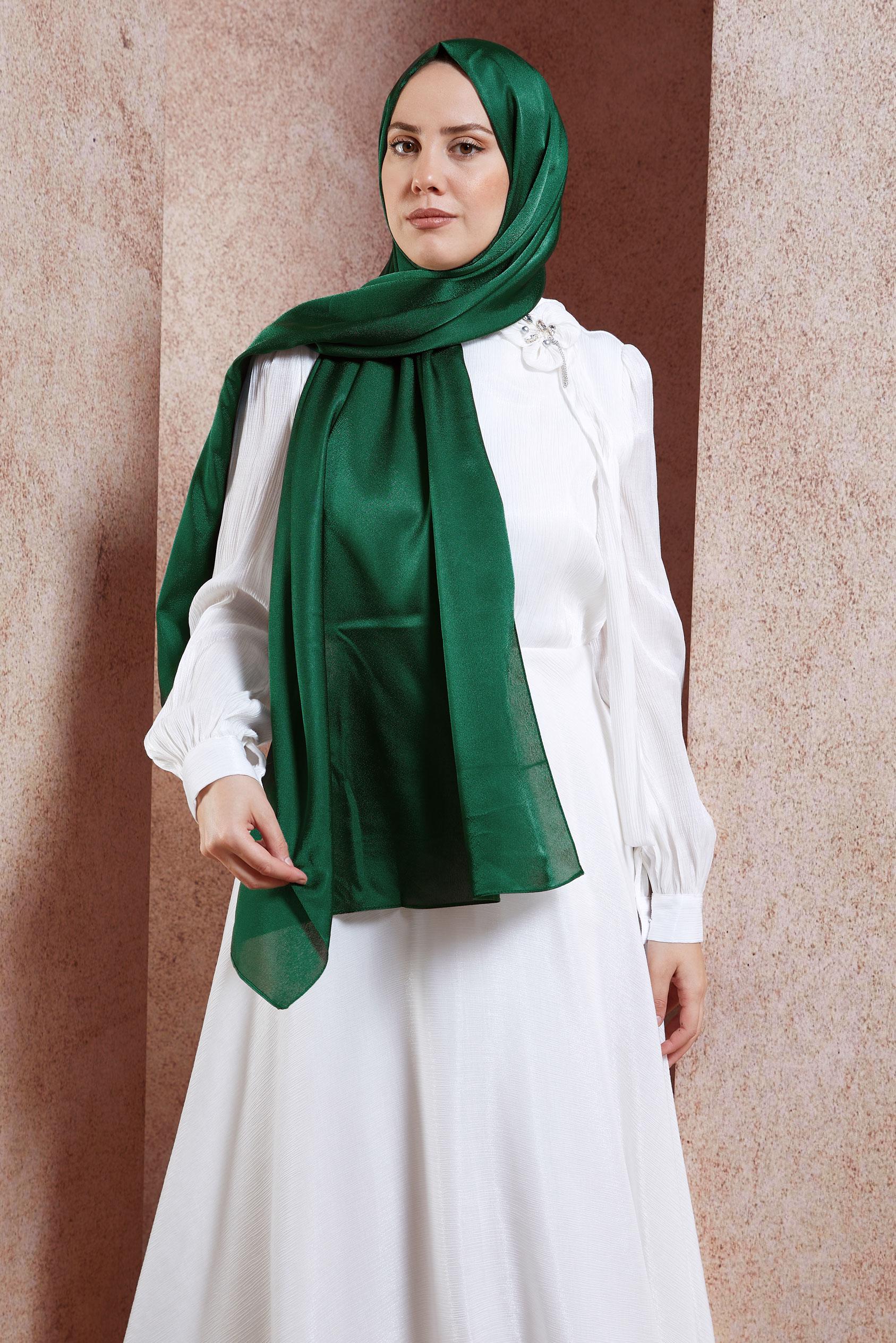 Tesettür giyim YEŞİL ALVİNA DÜZ ŞAL 8445
