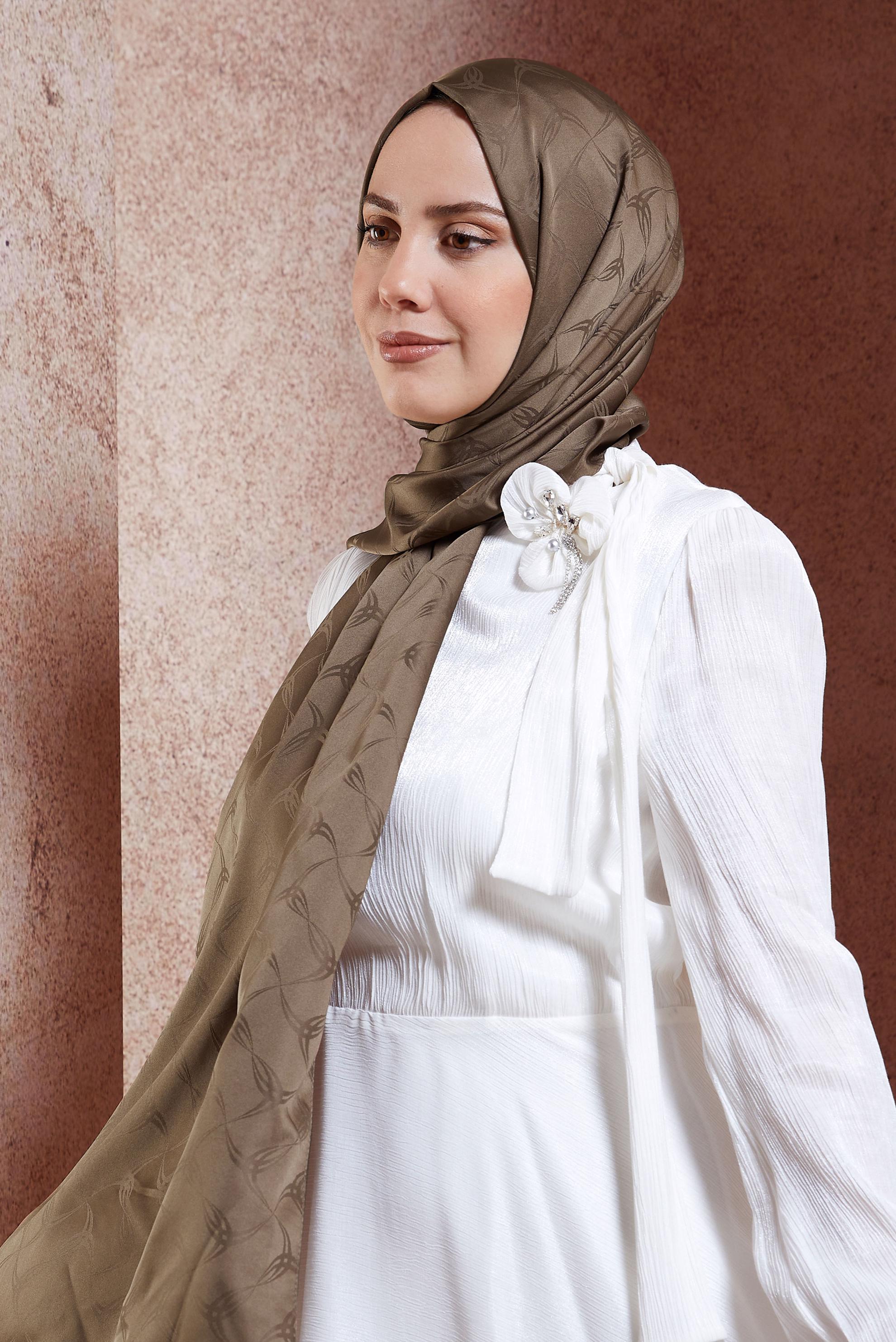 Tesettür giyim KAHVE ALVINA JAKAR ŞAL 8447