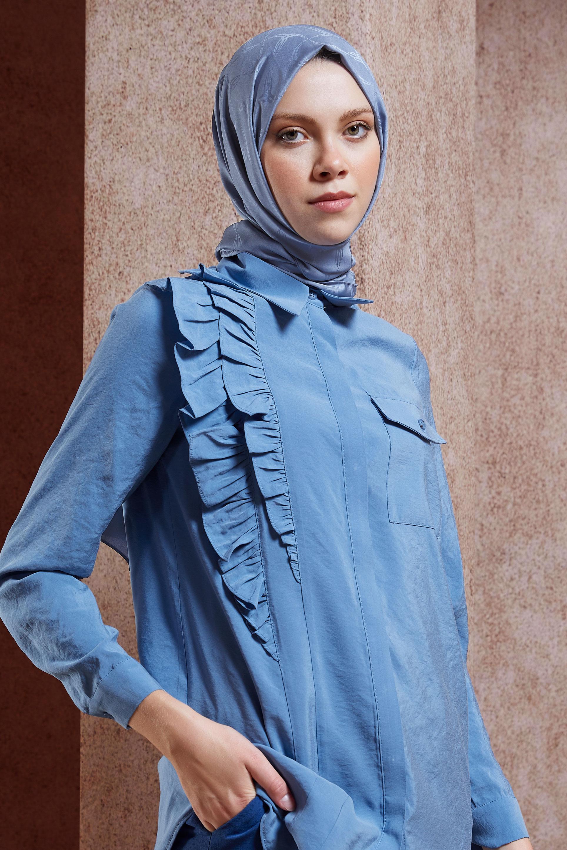 Tesettür giyim MAVİ ALVINA JAKAR ŞAL 8447