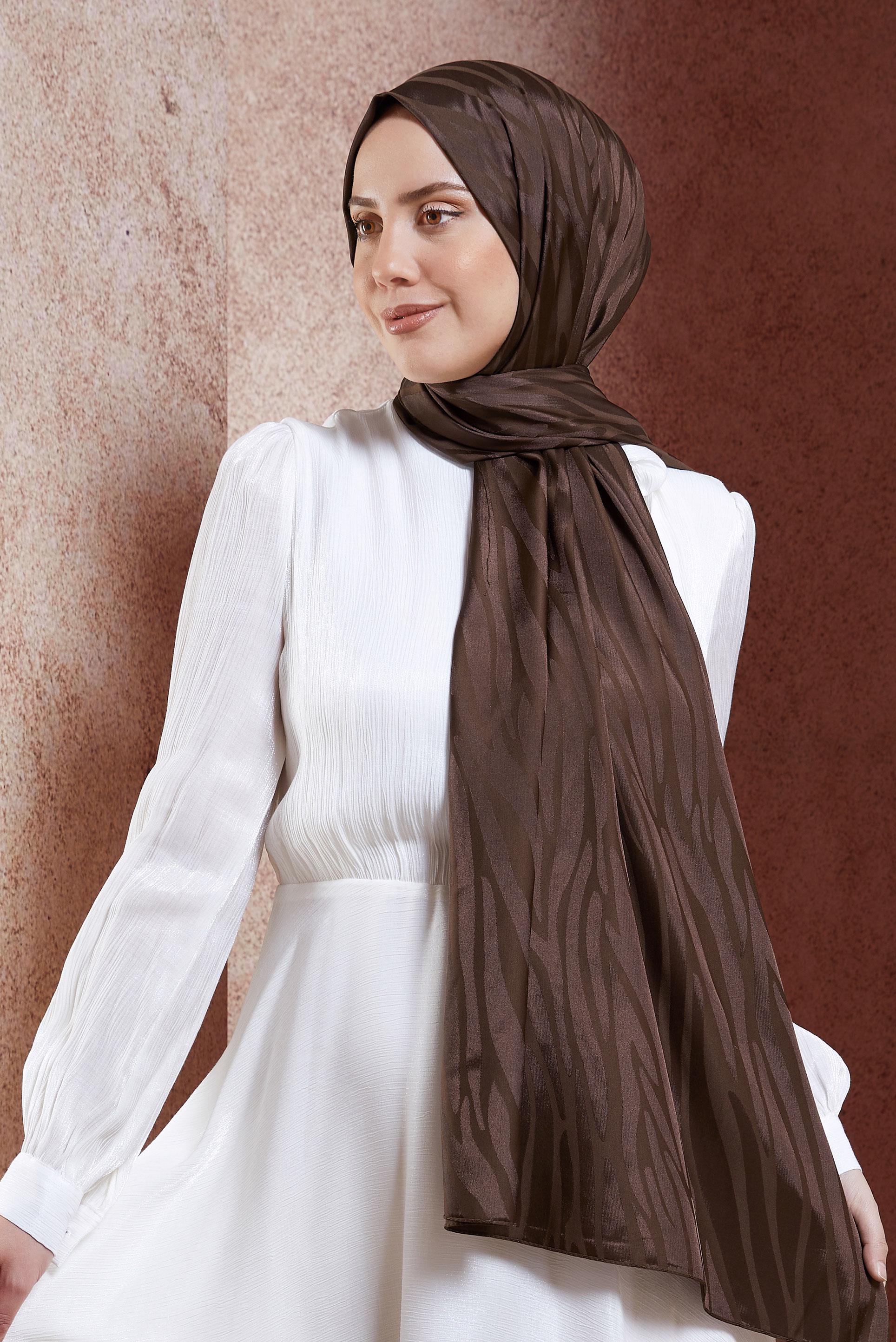 Tesettür giyim KAHVE ALVİNA JAKAR ŞAL 8448