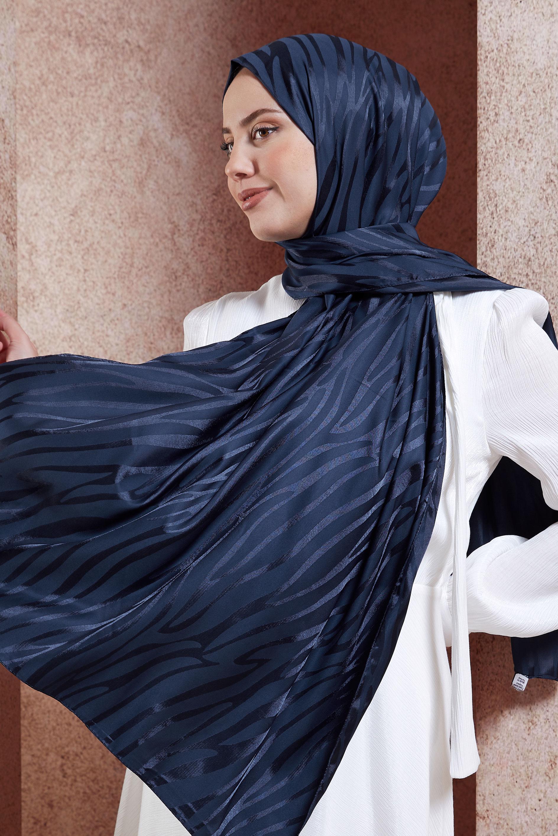 Tesettür giyim LACİVERT ALVİNA JAKAR ŞAL 8448