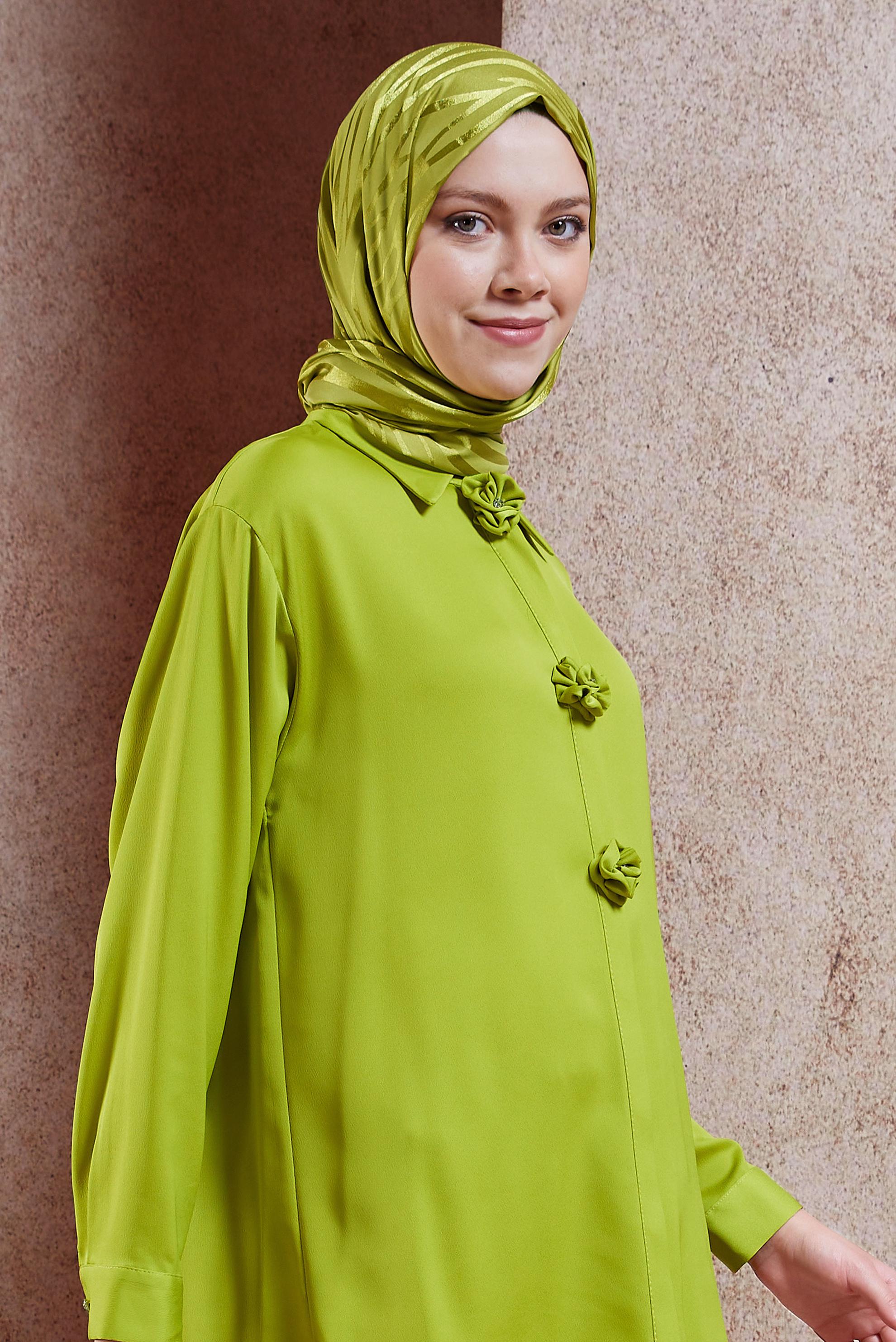 Tesettür giyim YEŞİL ALVİNA JAKAR ŞAL 8448