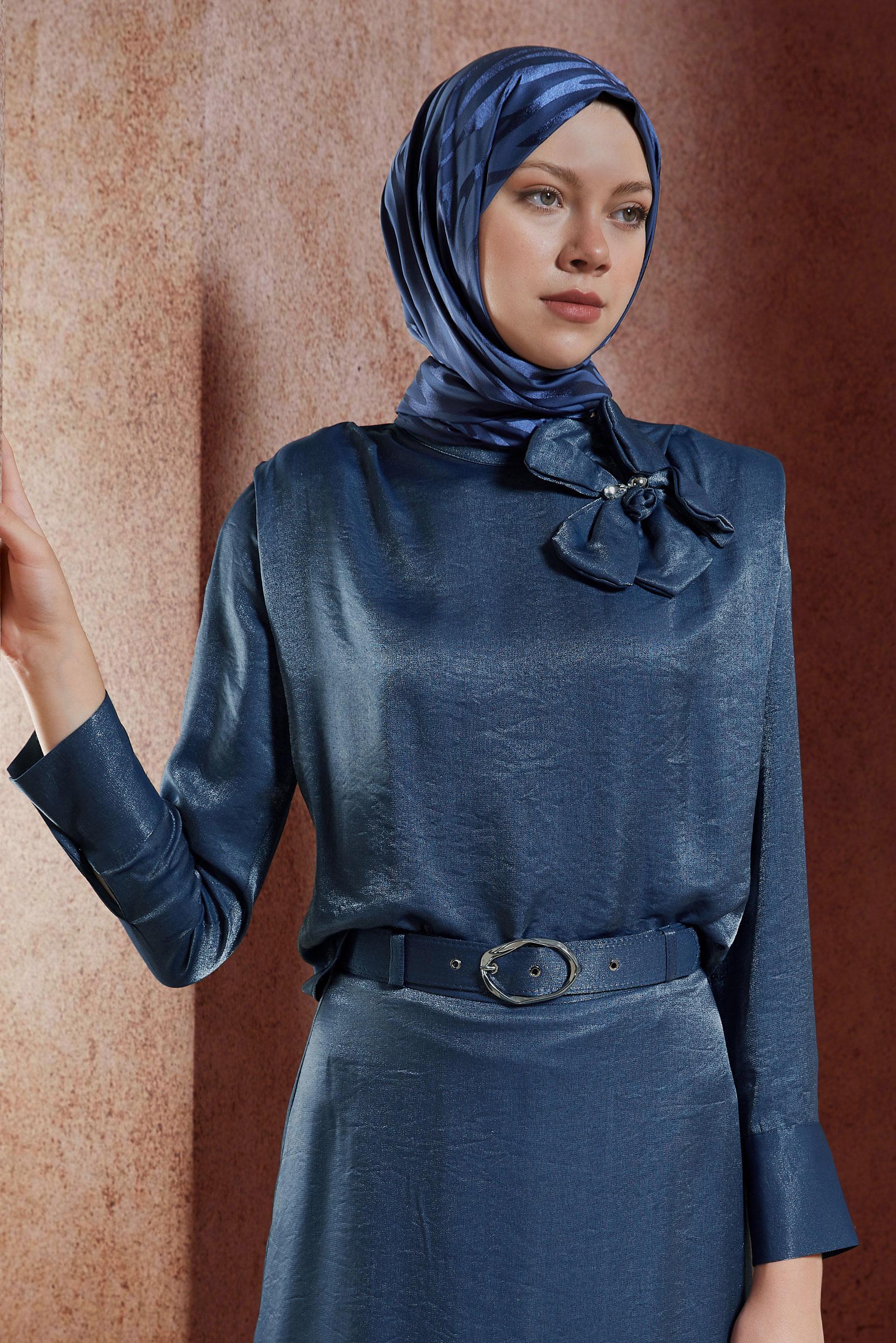 Tesettür giyim MAVİ ALVİNA JAKAR ŞAL 8448