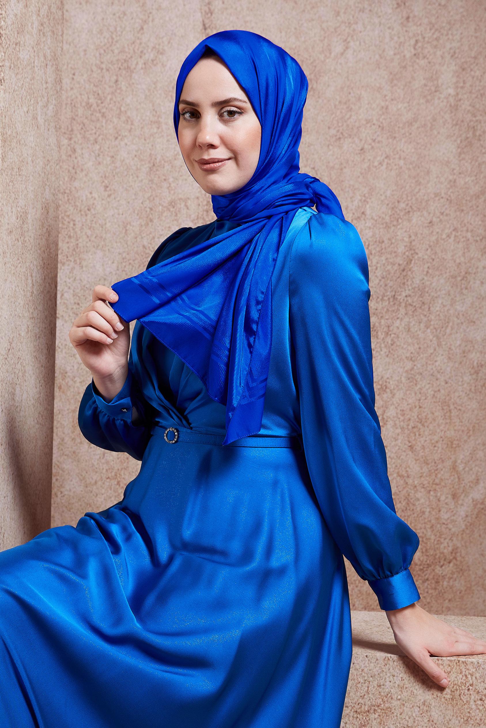 Tesettür giyim LACİVERT ALVİNA JAKAR ŞAL 8449