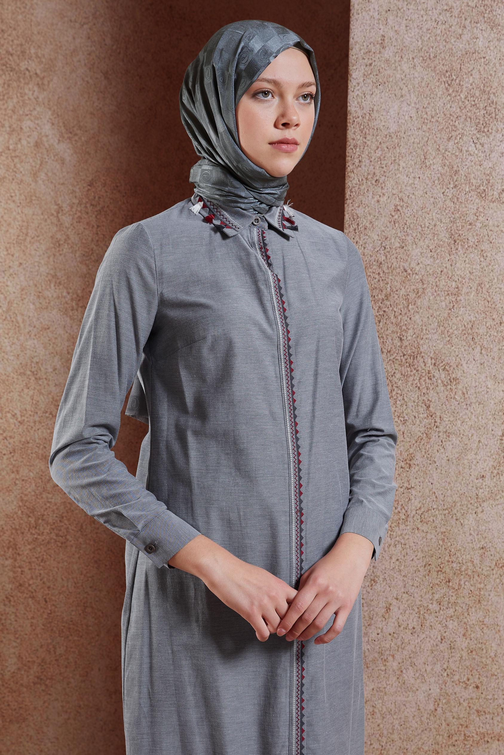 Tesettür giyim GRİ ALVİNA MONOGRAM ŞAL 8450