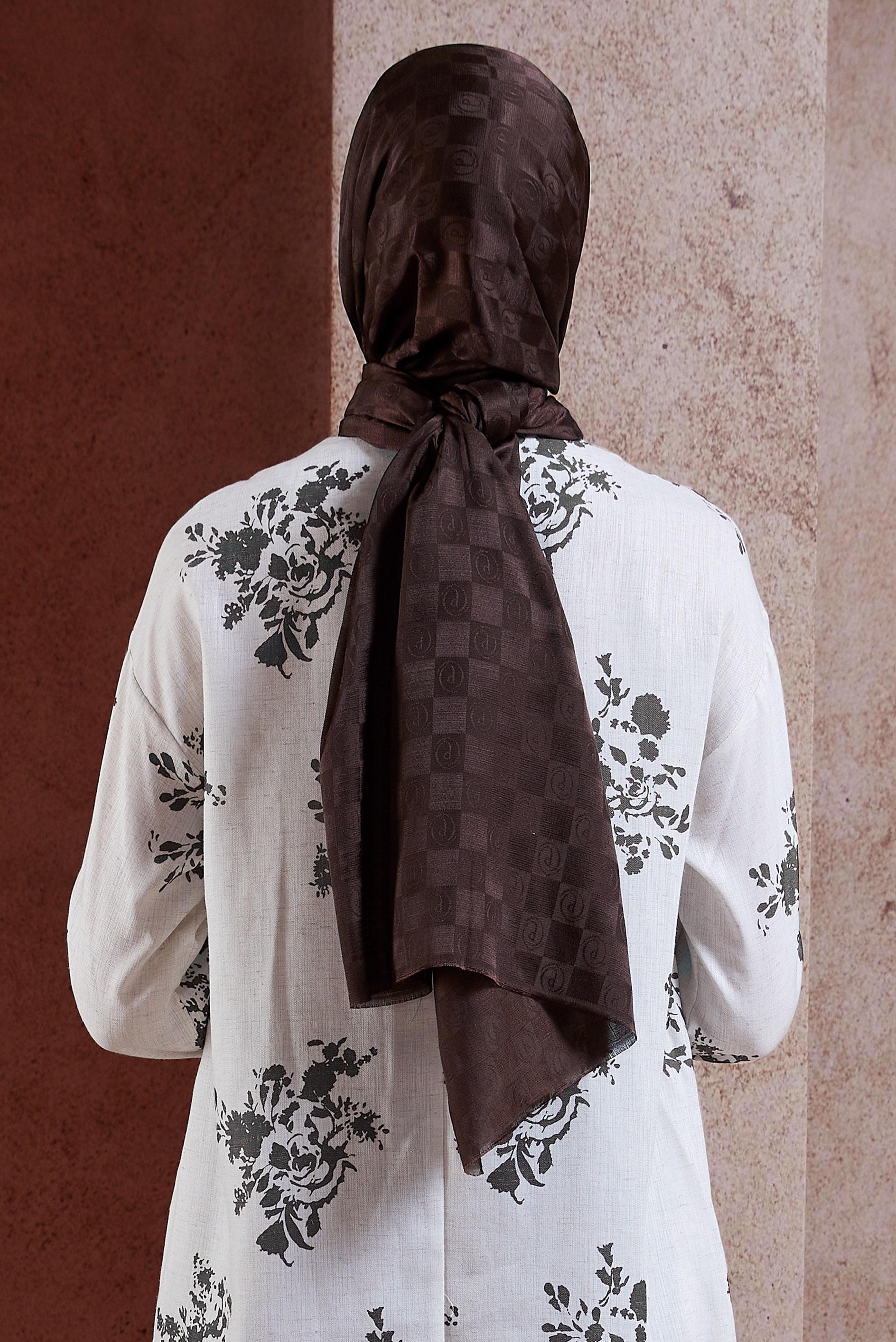 Tesettür giyim KAHVE ALVİNA MONOGRAM ŞAL 8450