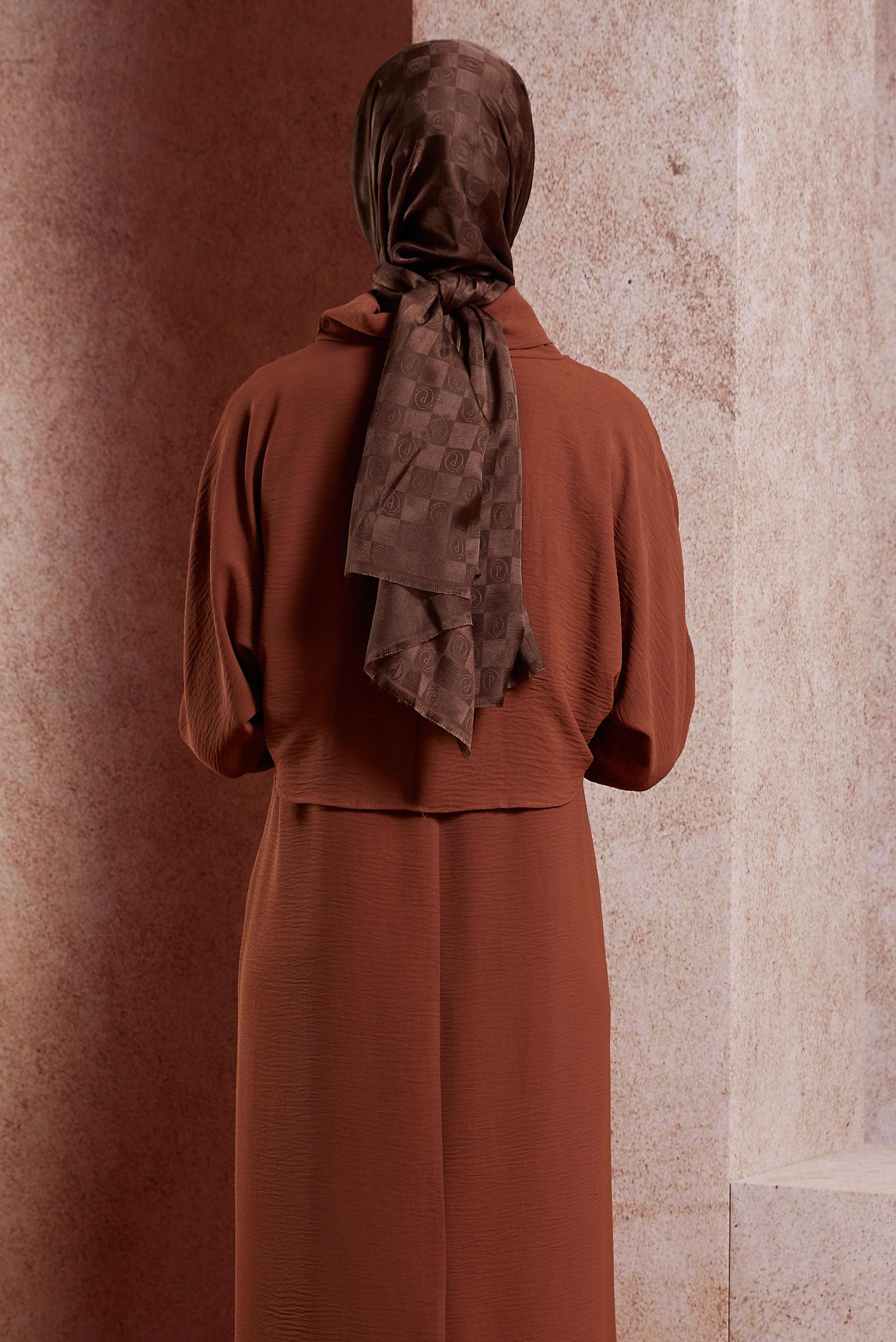 Tesettür giyim KAHVE ALVİNA MONOGRAM ŞAL 8450