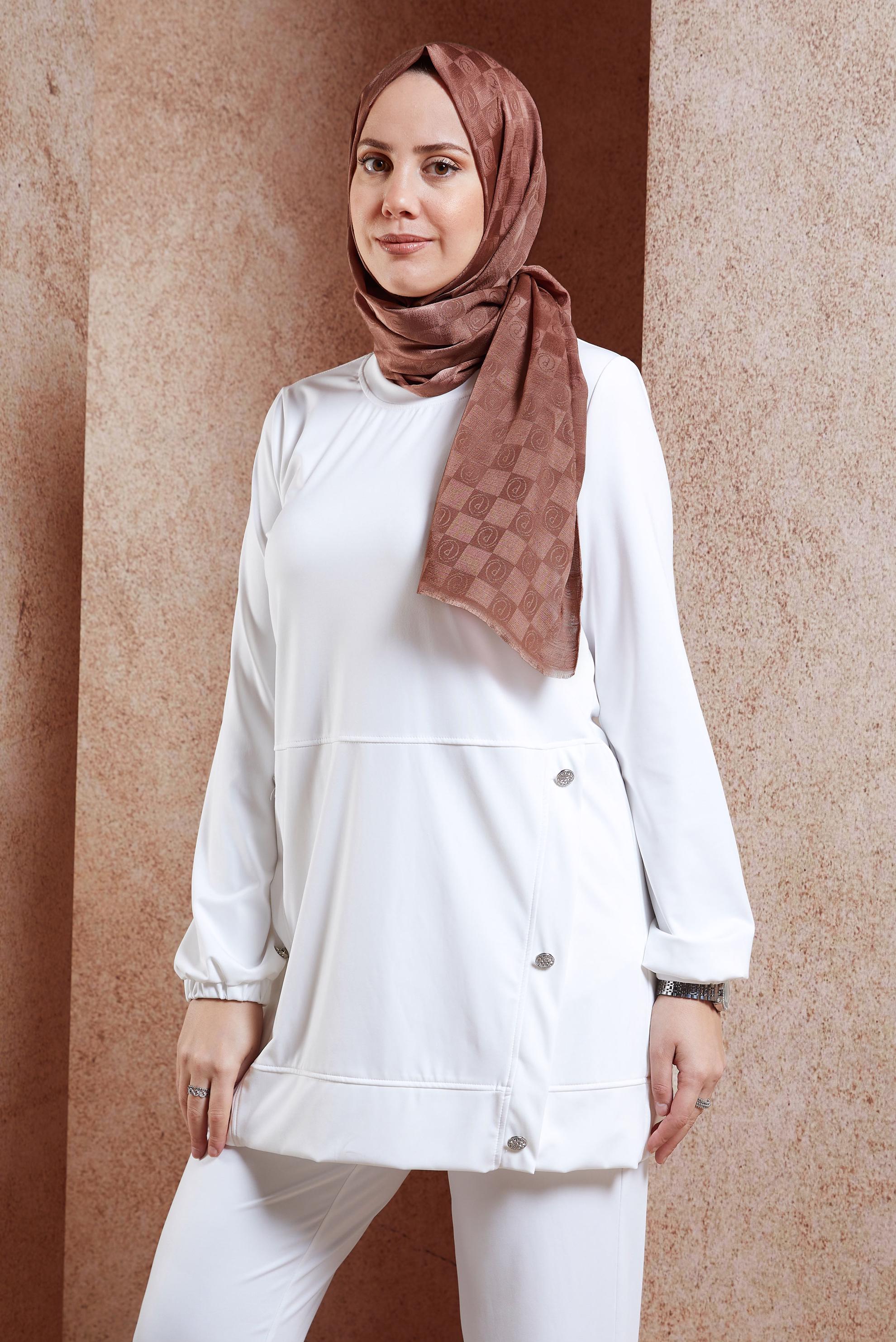 Tesettür giyim PUDRA ALVİNA MONOGRAM ŞAL 8450