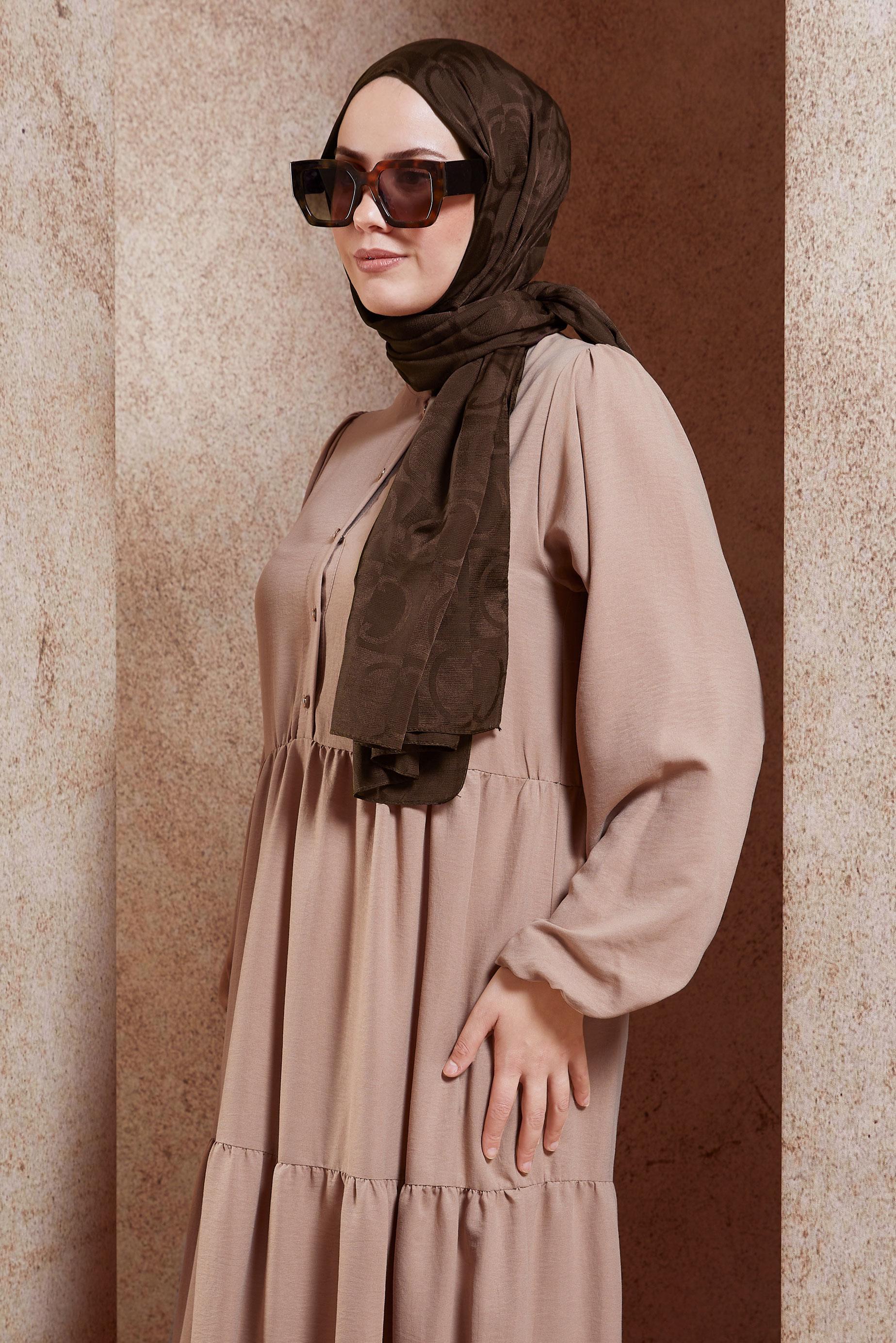 Tesettür giyim KAHVE ALVİNA JAKAR ŞAL 8453