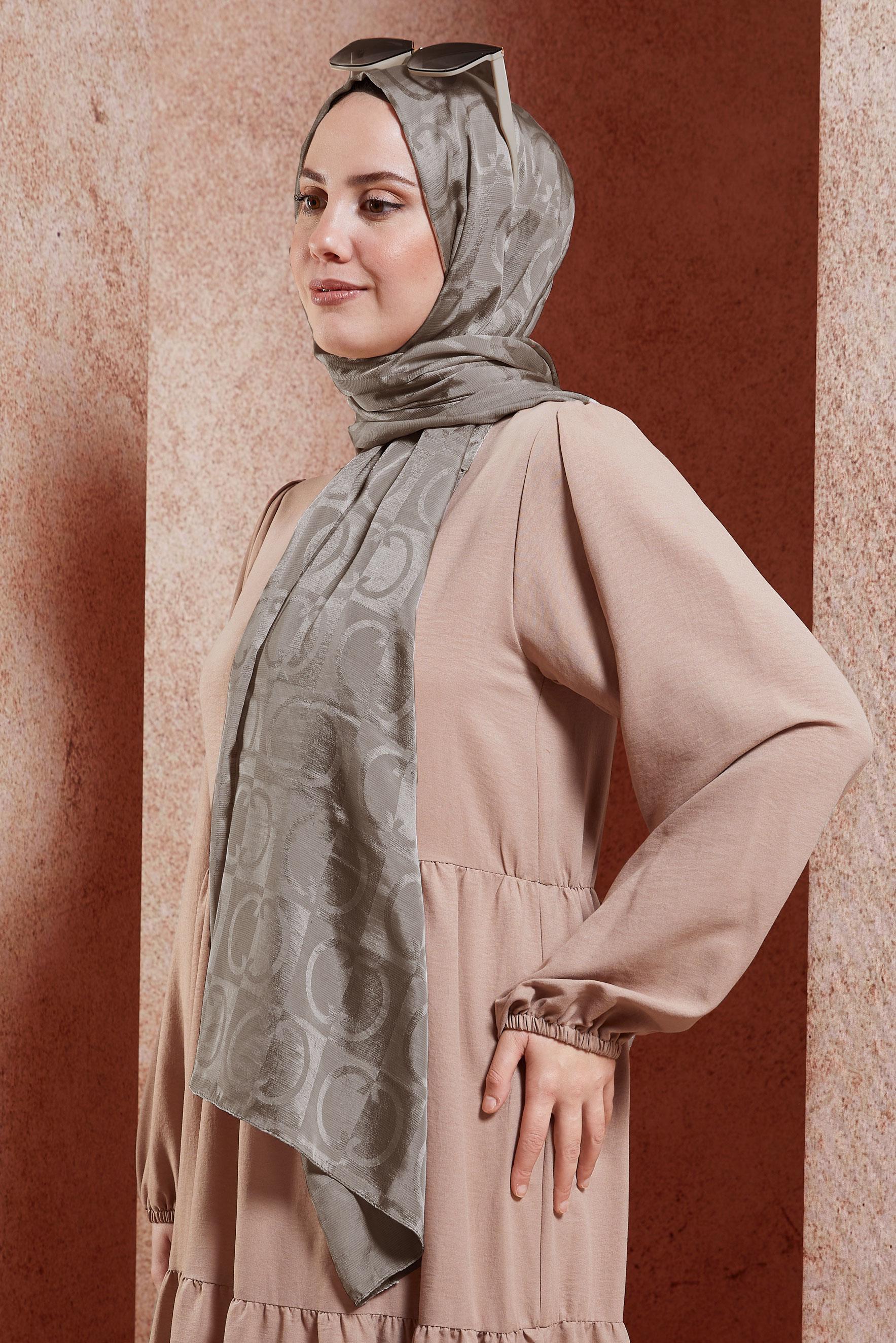 Tesettür giyim VİZON ALVİNA JAKAR ŞAL 8453