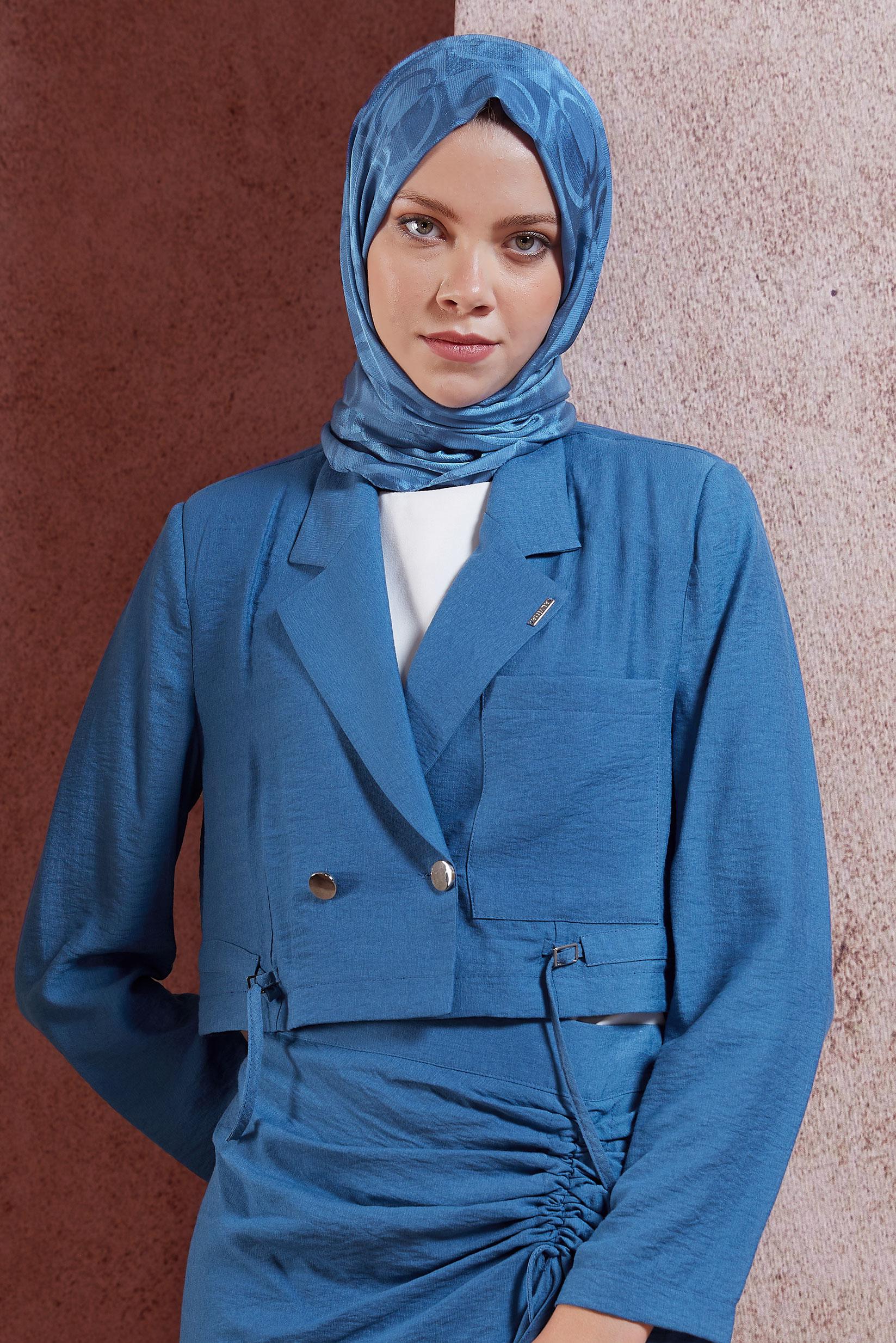 Tesettür giyim MAVİ ALVİNA JAKAR ŞAL 8453