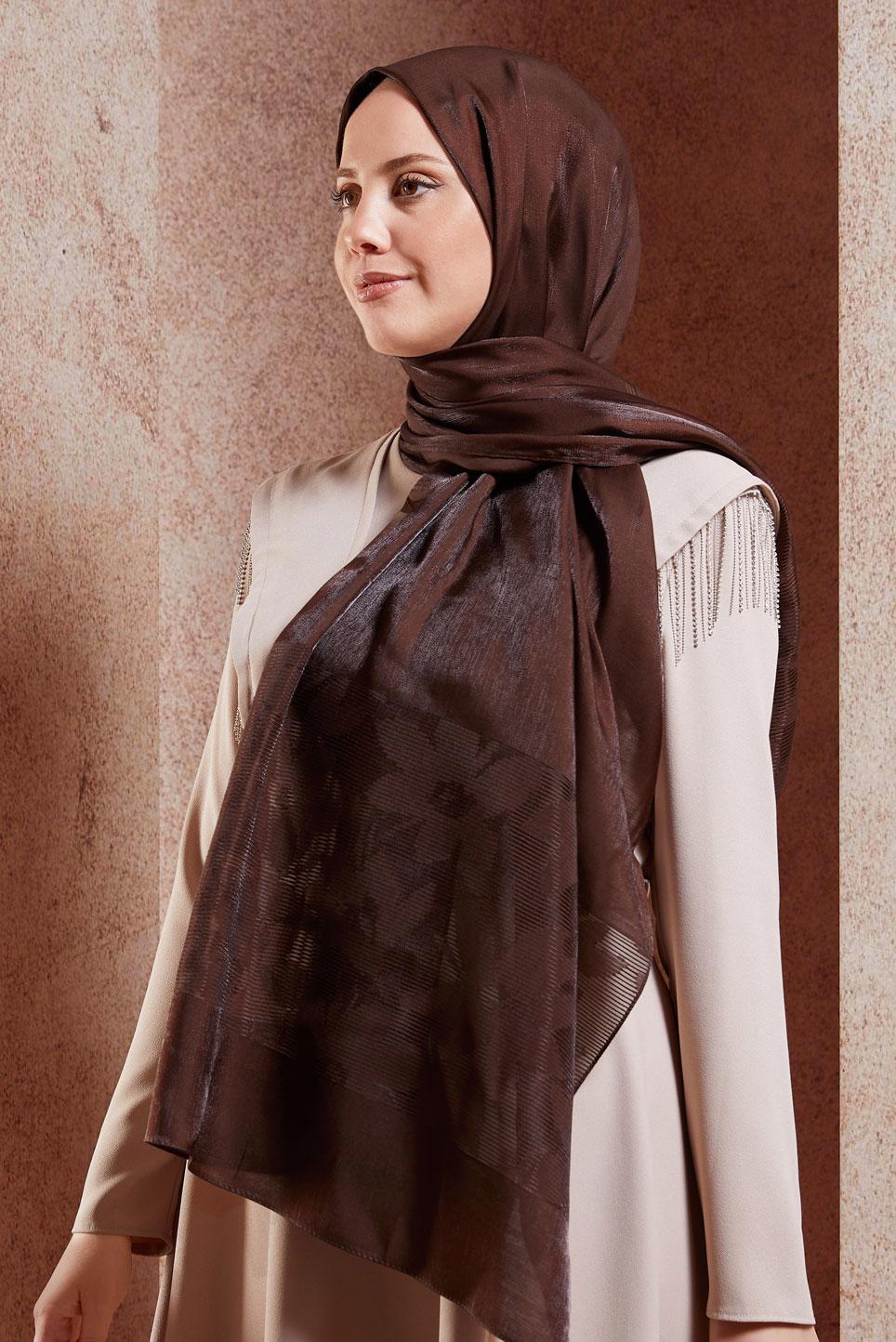 Tesettür giyim KAHVE ALVİNA ŞAL 8458
