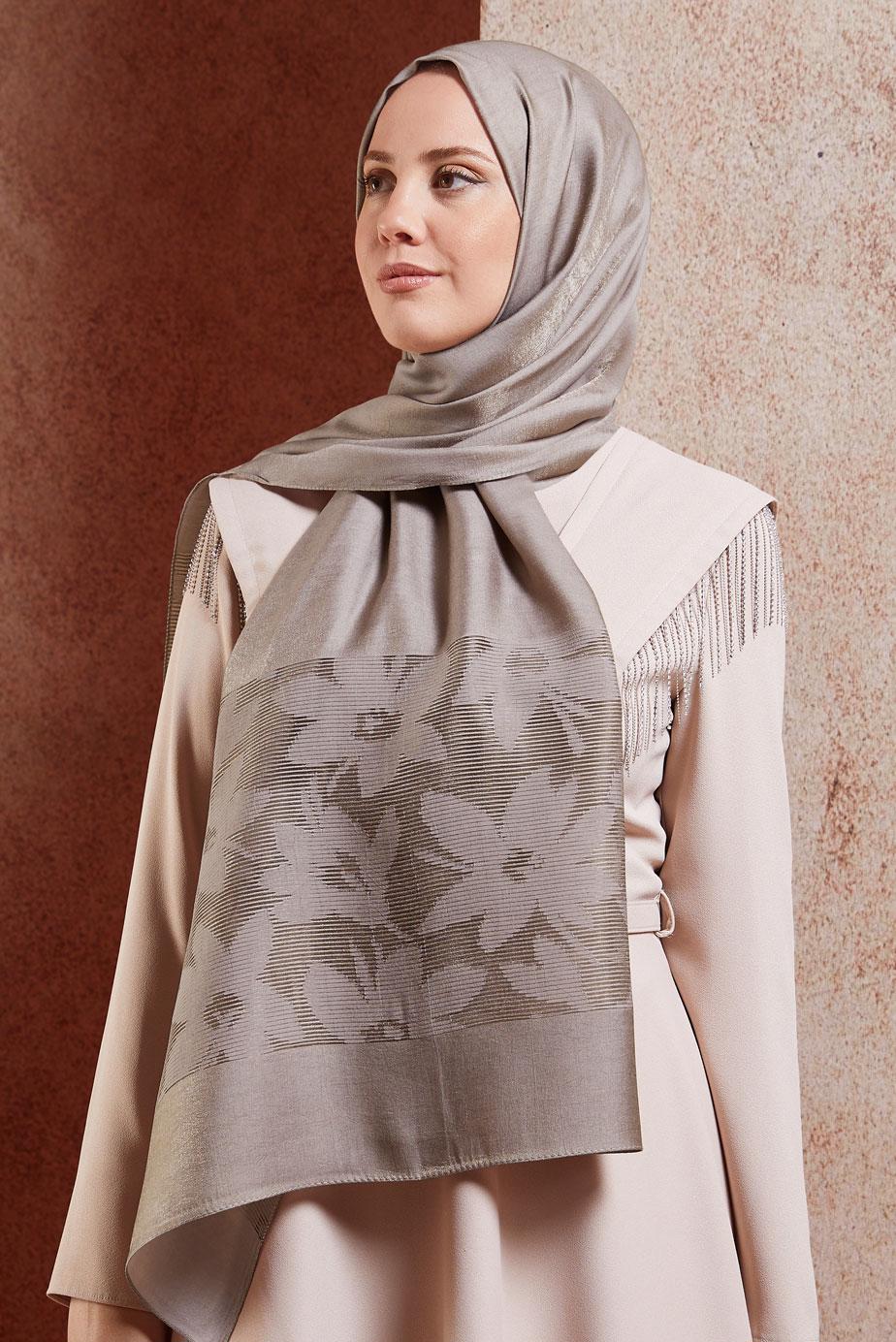 Tesettür giyim VİZON ALVİNA ŞAL 8458