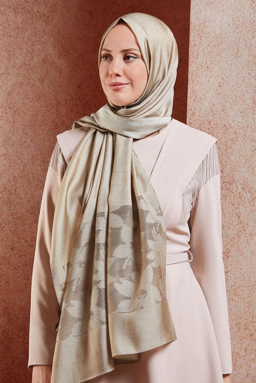 Tesettür giyim BEJ ALVİNA ŞAL 8458