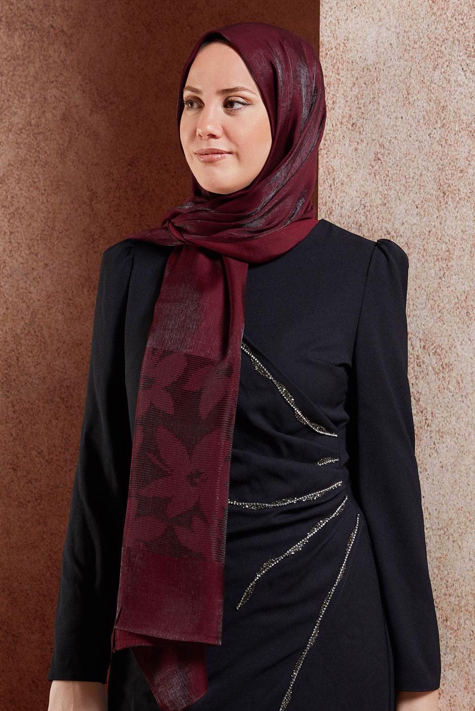 Tesettür giyim BORDO ALVİNA ŞAL 8458