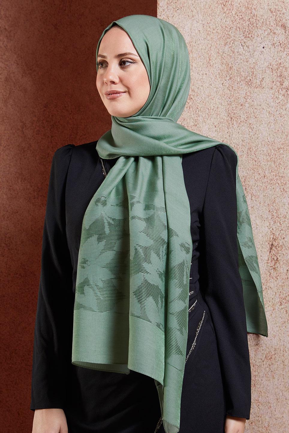 Tesettür giyim YEŞİL ALVİNA ŞAL 8458