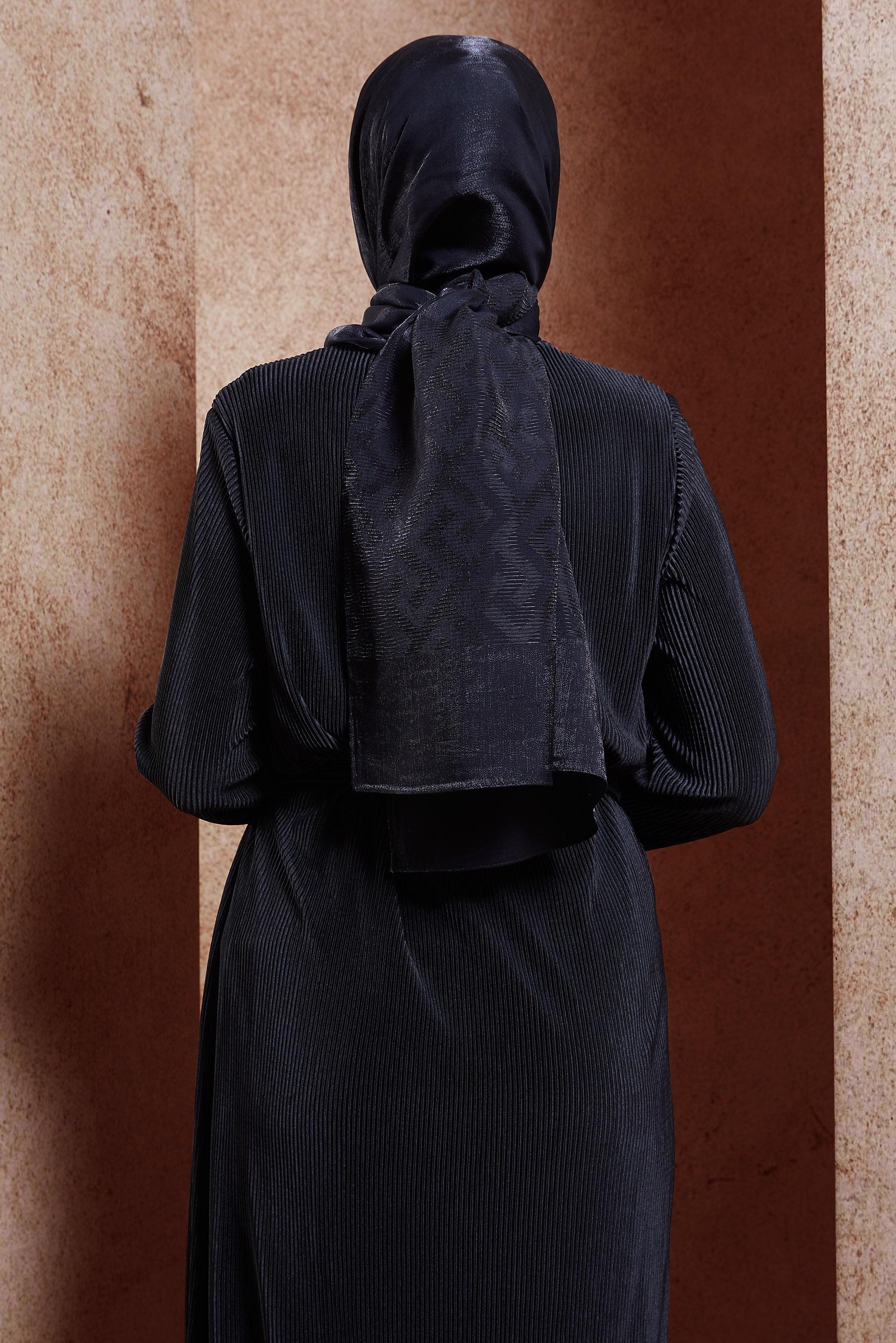 Tesettür giyim SİYAH ALVİNA MOZAİK DESEN ŞAL 8459