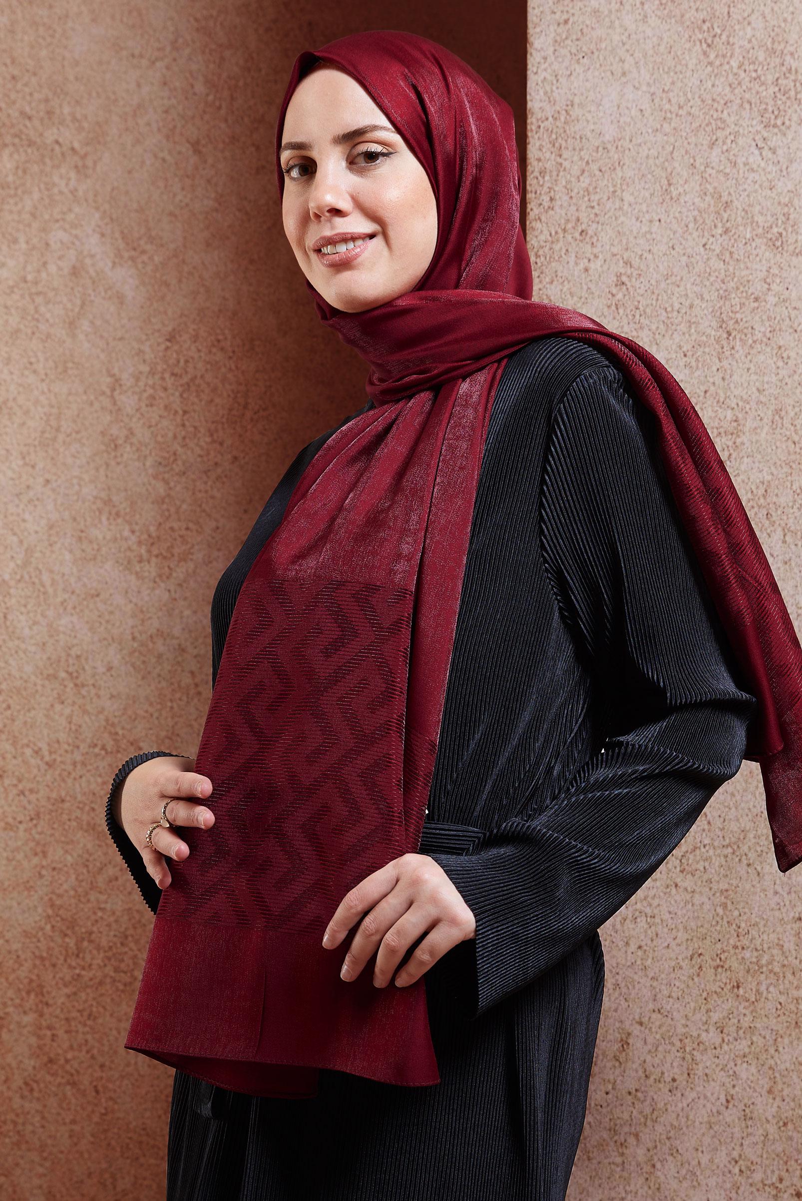 Tesettür giyim BORDO ALVİNA MOZAİK DESEN ŞAL 8459