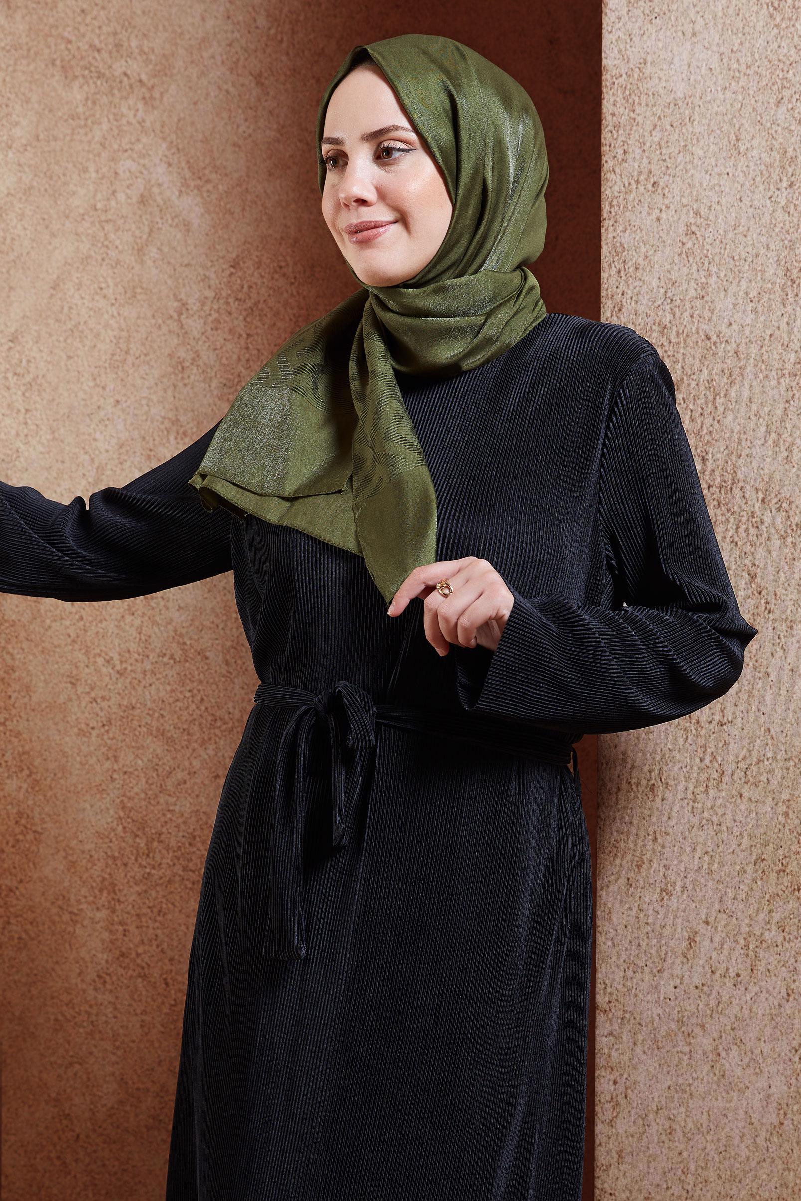 Tesettür giyim HAKİ ALVİNA MOZAİK DESEN ŞAL 8459