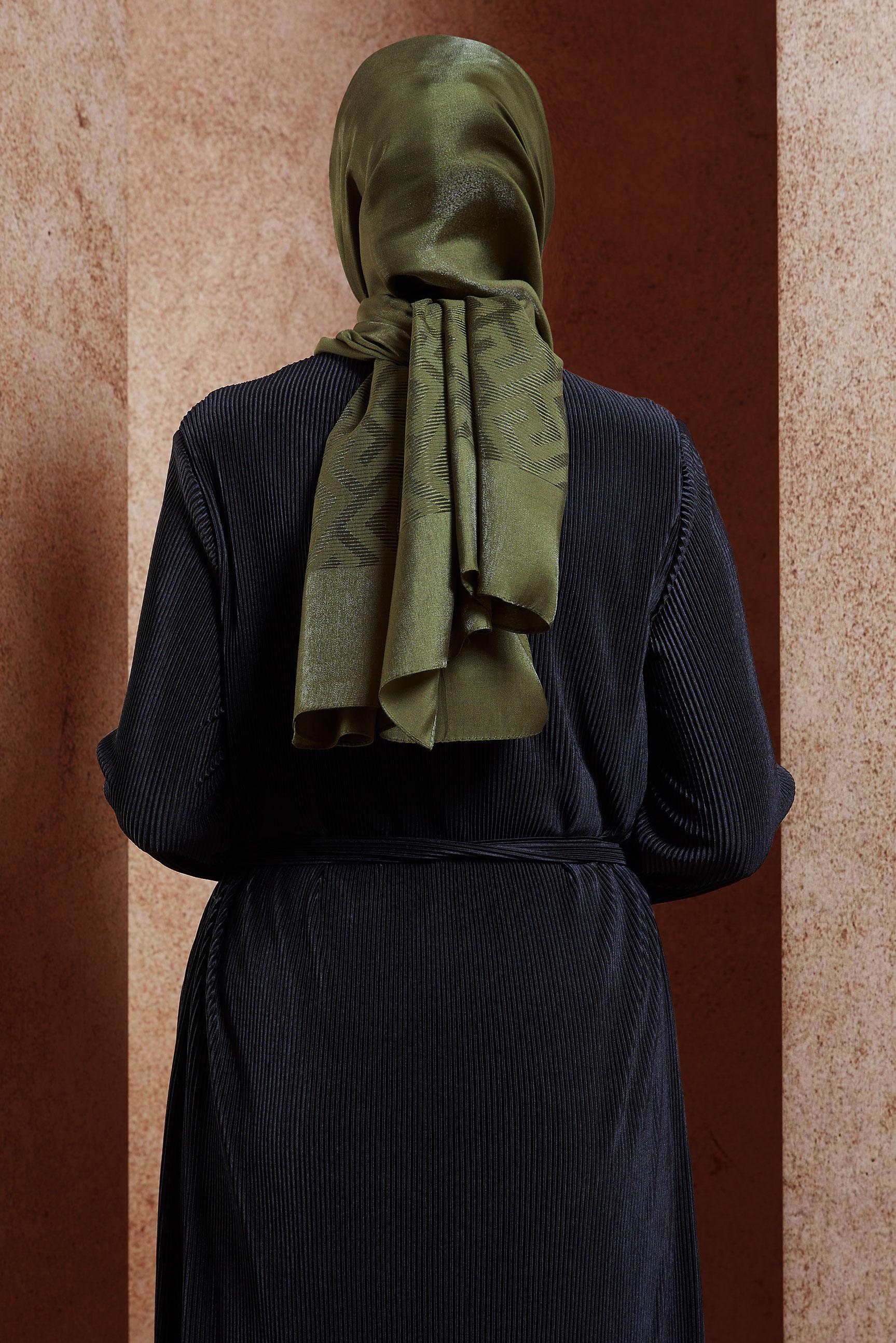 Tesettür giyim HAKİ ALVİNA MOZAİK DESEN ŞAL 8459