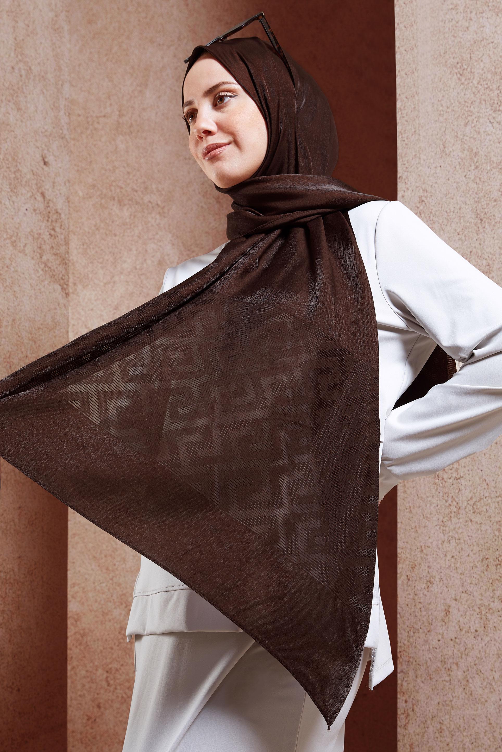 Tesettür giyim KAHVE ALVİNA MOZAİK DESEN ŞAL 8459