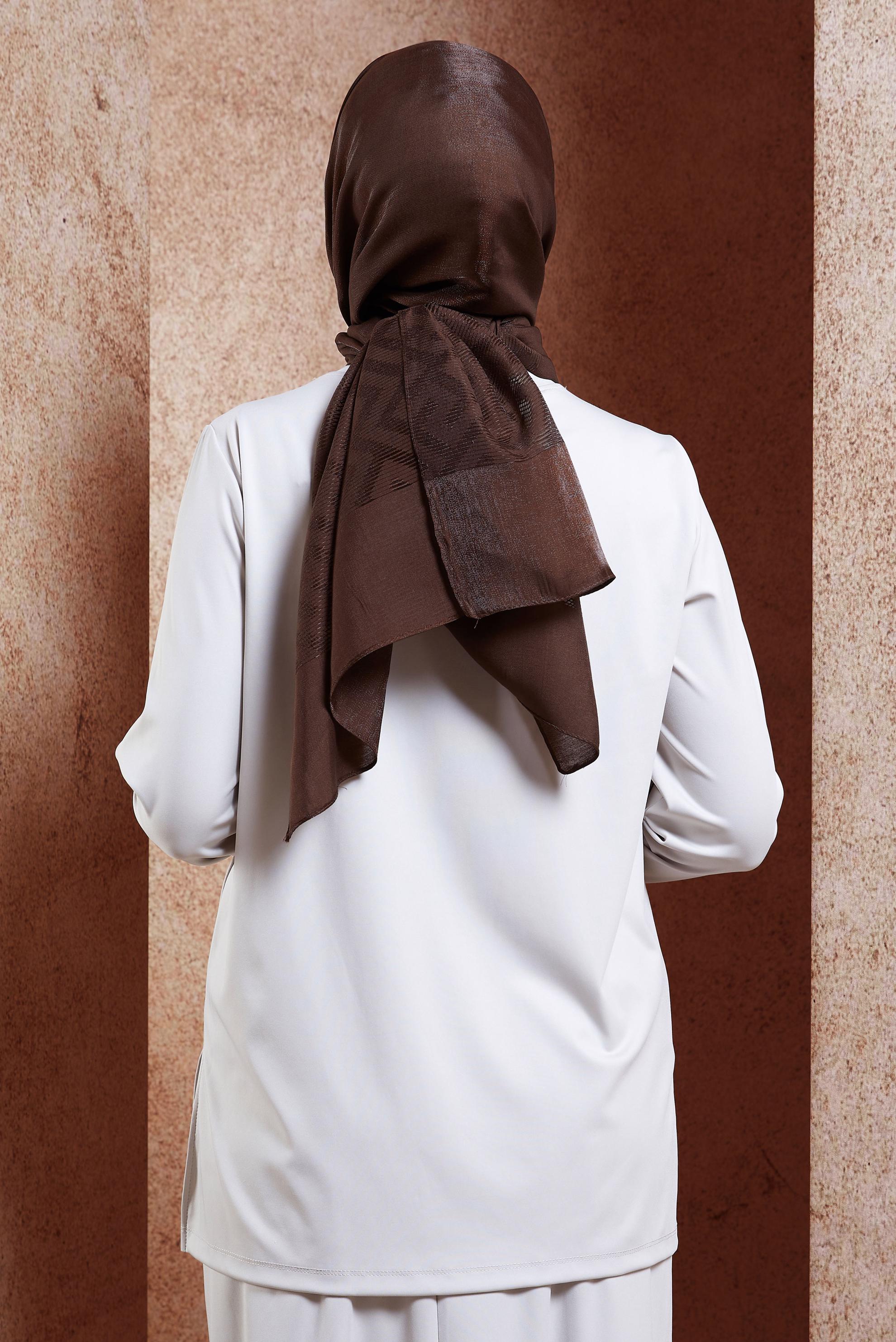 Tesettür giyim KAHVE ALVİNA MOZAİK DESEN ŞAL 8459