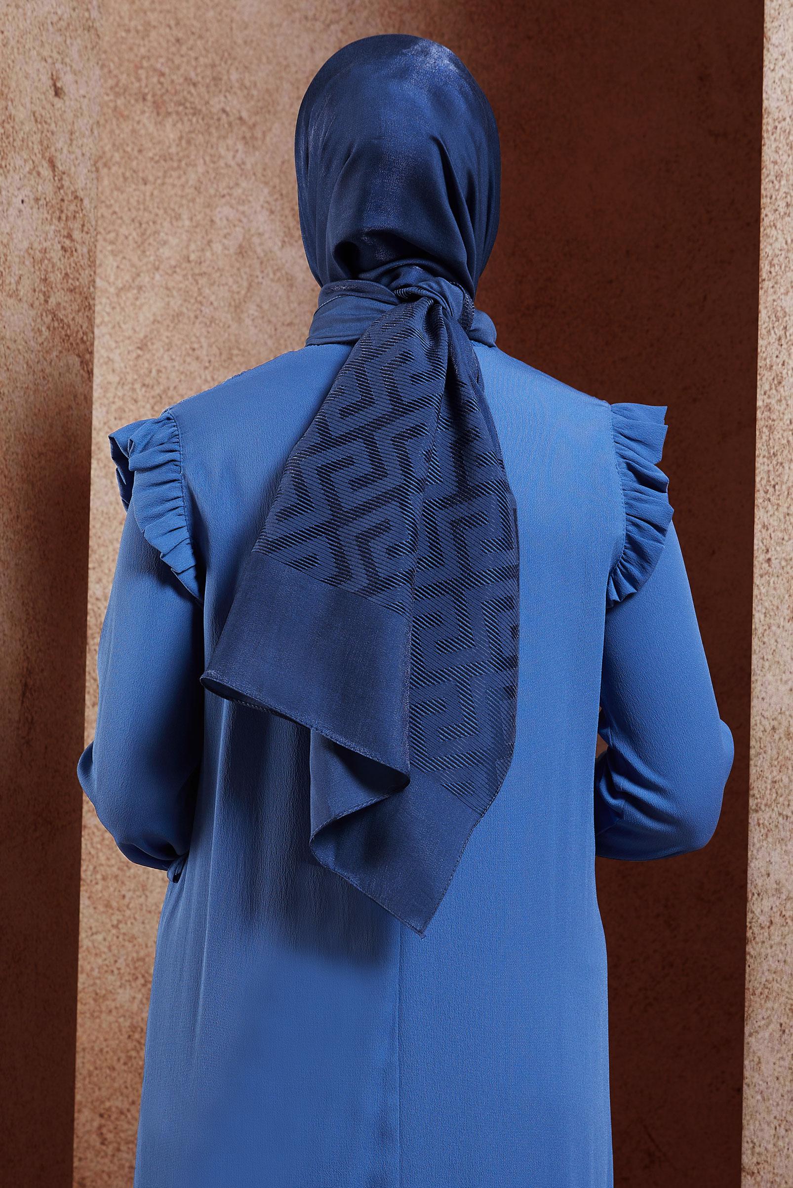 Tesettür giyim LACİVERT ALVİNA MOZAİK DESEN ŞAL 8459