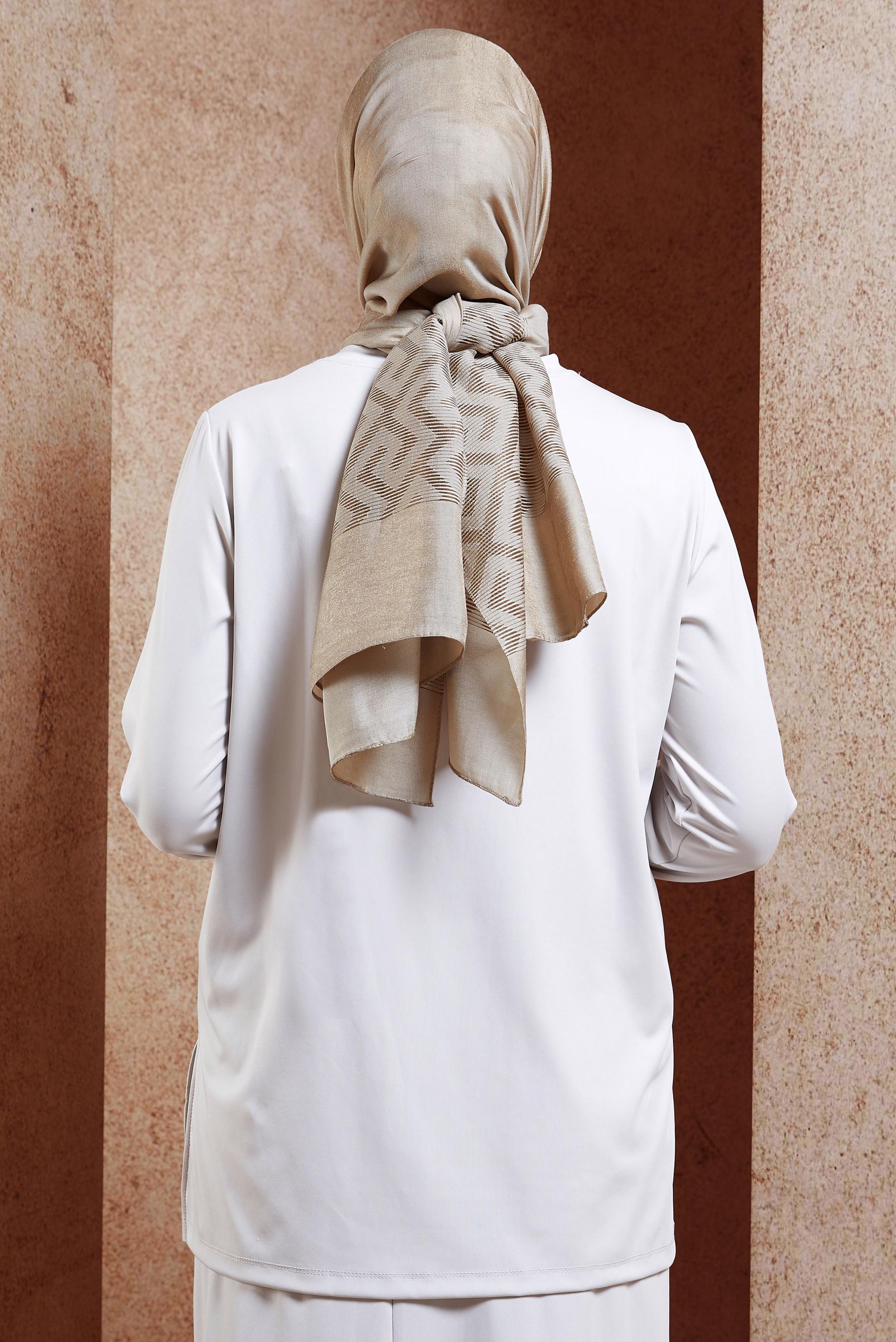 Tesettür giyim BEJ ALVİNA MOZAİK DESEN ŞAL 8459