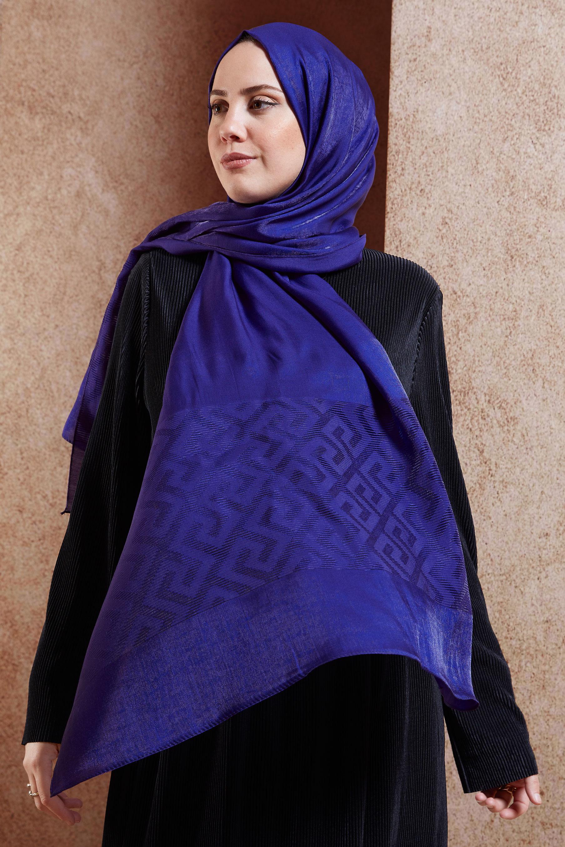 Tesettür giyim LACİVERT ALVİNA MOZAİK DESEN ŞAL 8459